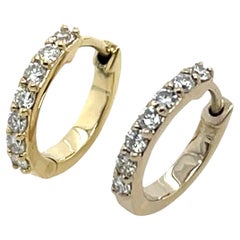 14ct Yellow Gold Diamond Hoop Earrings, Set With 0.13ct Of Round Diamonds 15mm