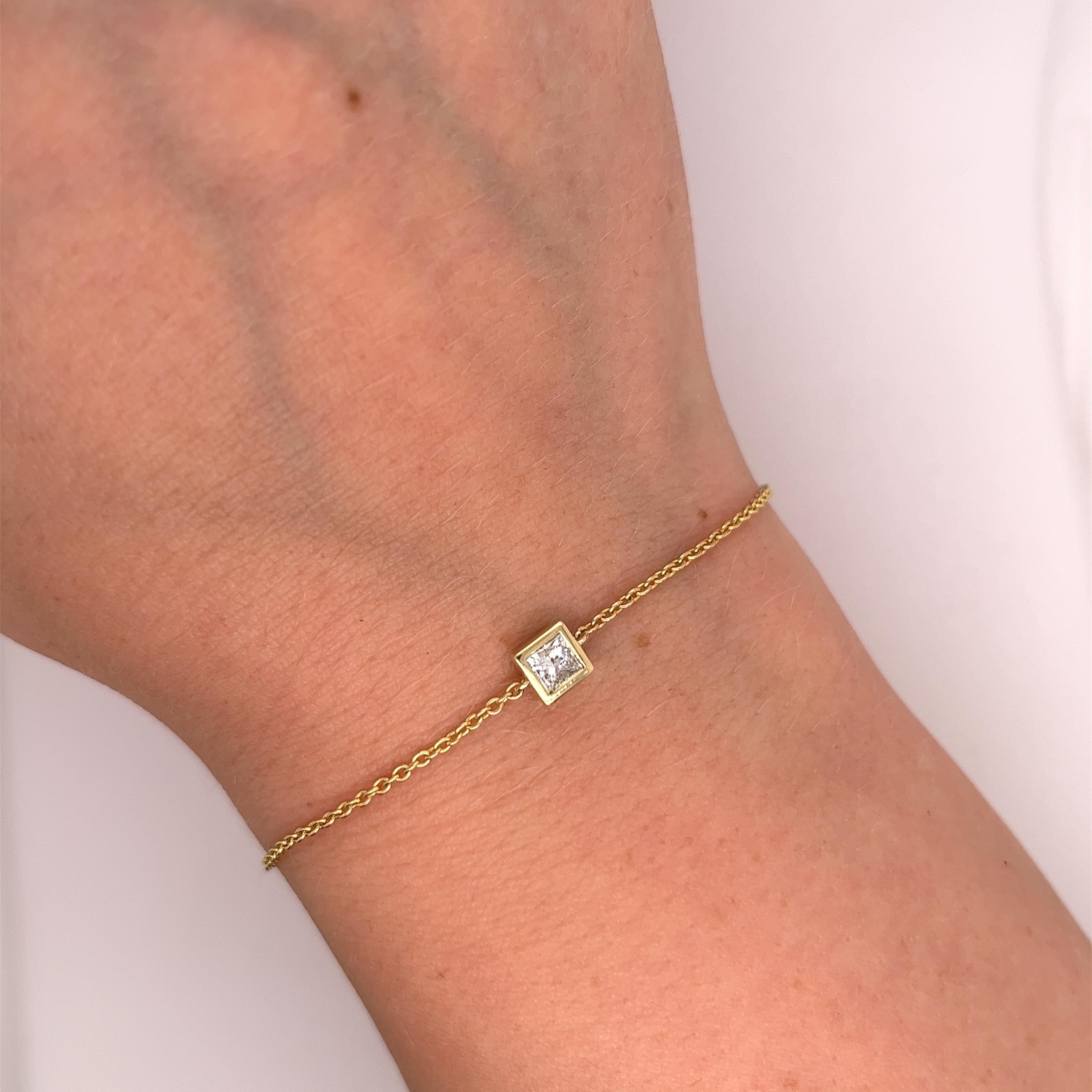 Bracelet en or jaune 14 carats serti de diamants de forme carrée de 0,28 carat Unisexe en vente