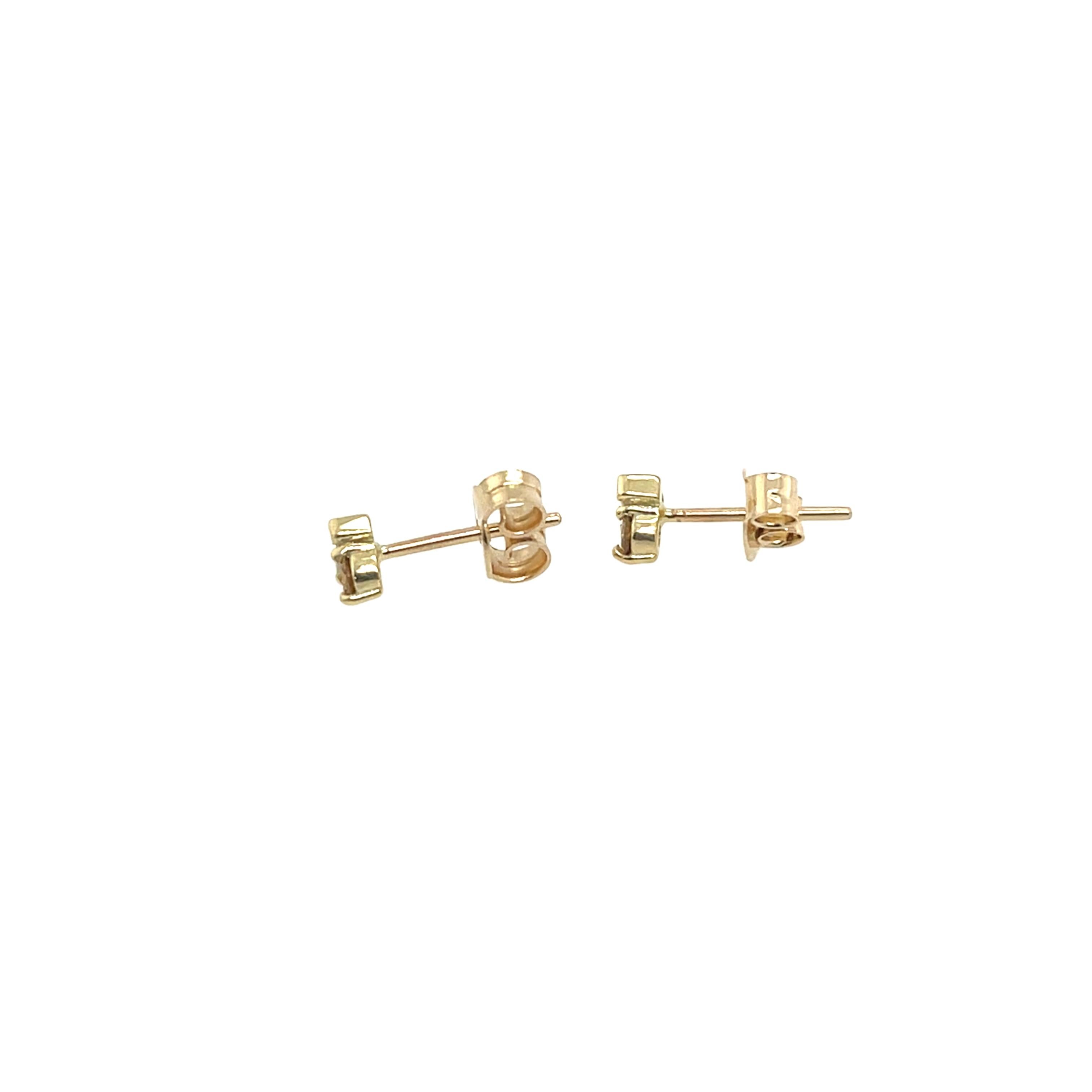 Baguette Cut 14ct Yellow Gold Diamonds Stud Earrings For Sale