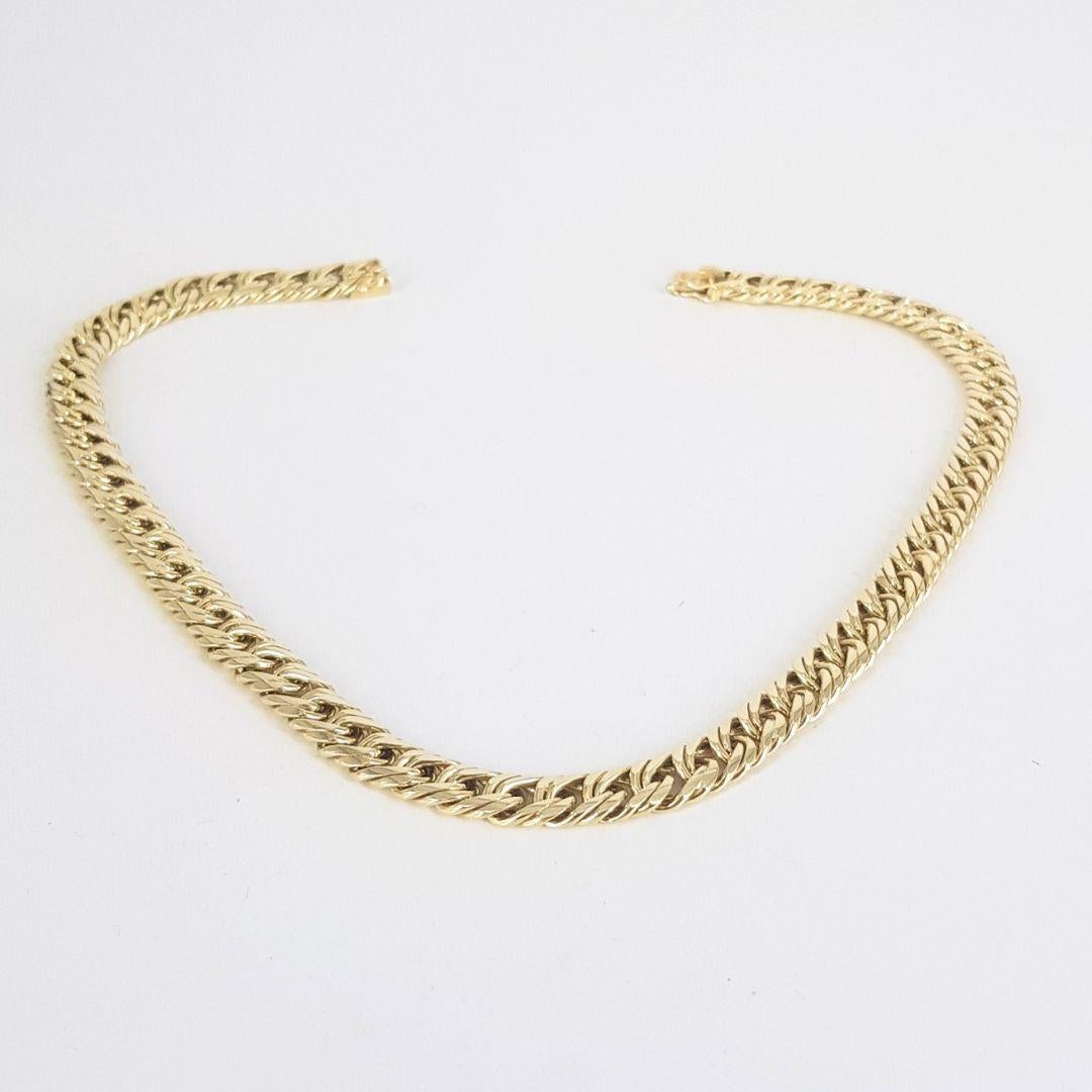 Extraordinary
Chain Attributes: 
Weight:			103.8gram 
Metal Colour:		Yellow gold
Metal:			14ct 
Chain measurements:
Length:                           	450mm
Width: 			9mm
