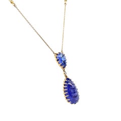 14ct Yellow Gold Double Drop Tanzanite Pendant Necklace