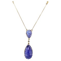 Collier pendentif en or jaune 14 carats avec double goutte de tanzanite