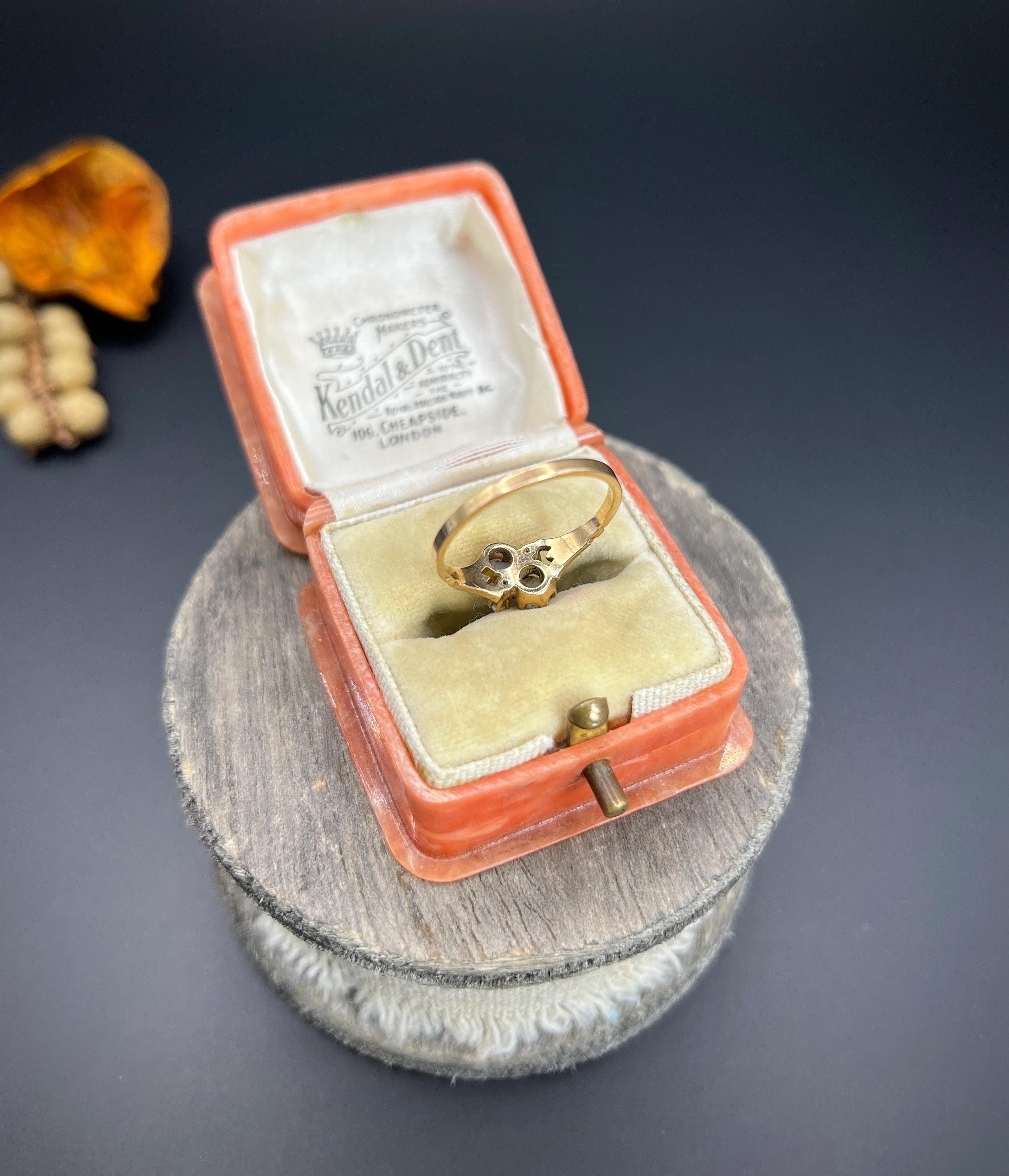 Women's or Men's 14ct Yellow Gold, Edwardian Opal & Natural Seed Pearl Ring with Ornate Shoulders