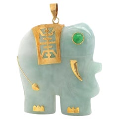 14CT Yellow Gold Elephant Figure Jadeite Jade Pendant