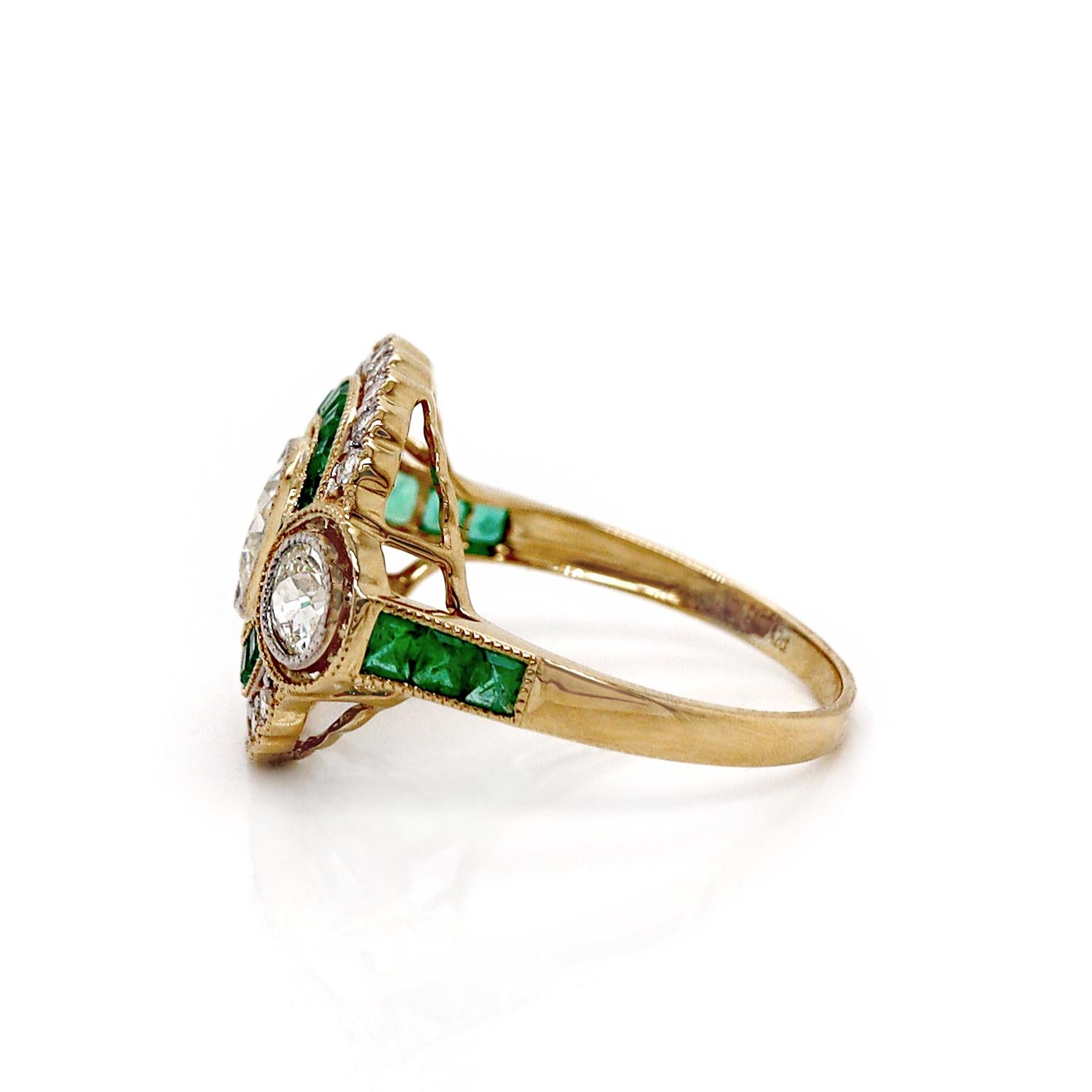 Victorian 14CT Yellow Gold Emerald And Diamond Antique Style Ring For Sale