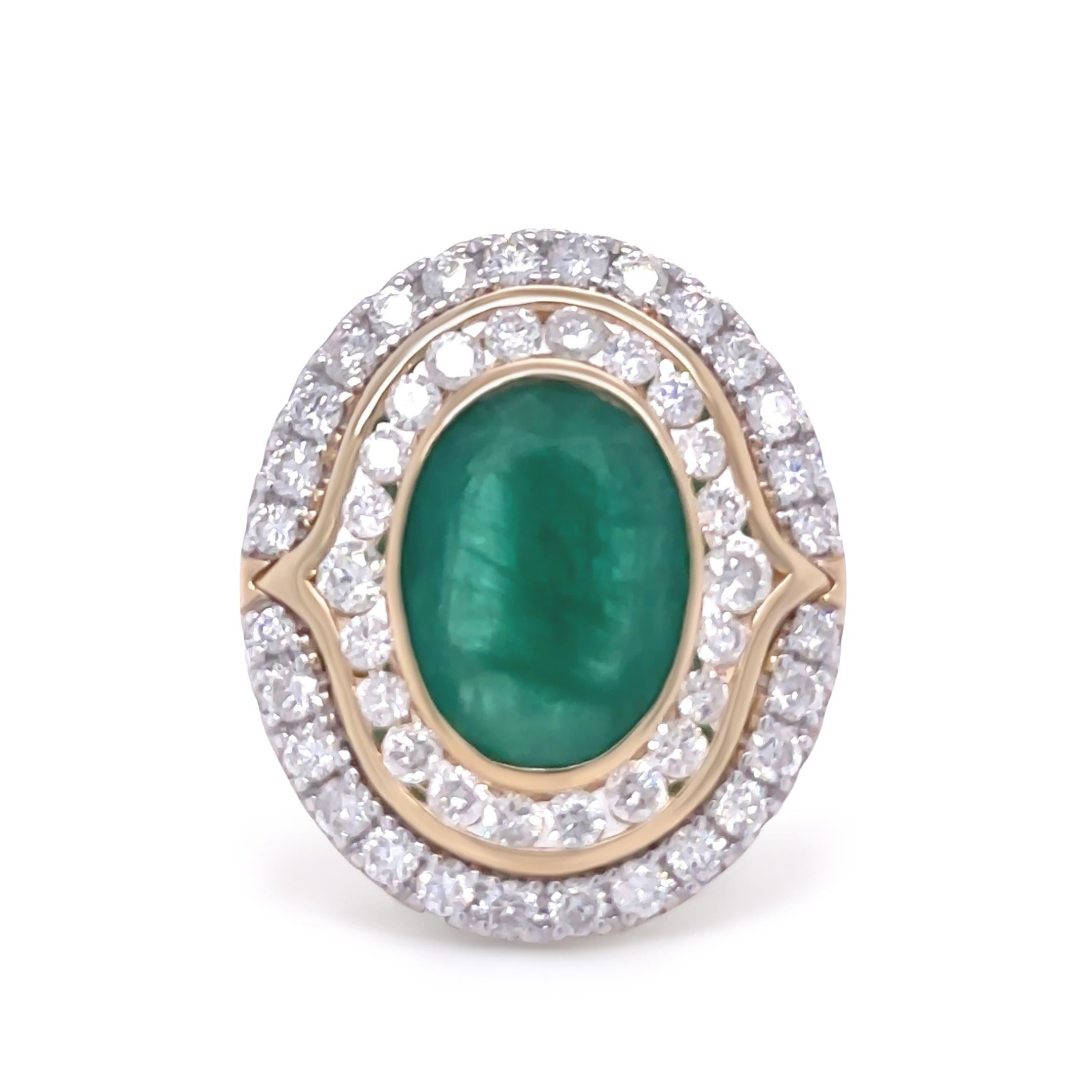 Oval Cut 14ct Yellow Gold Emerald and Diamond Cocktail Ring 5.23ct For Sale