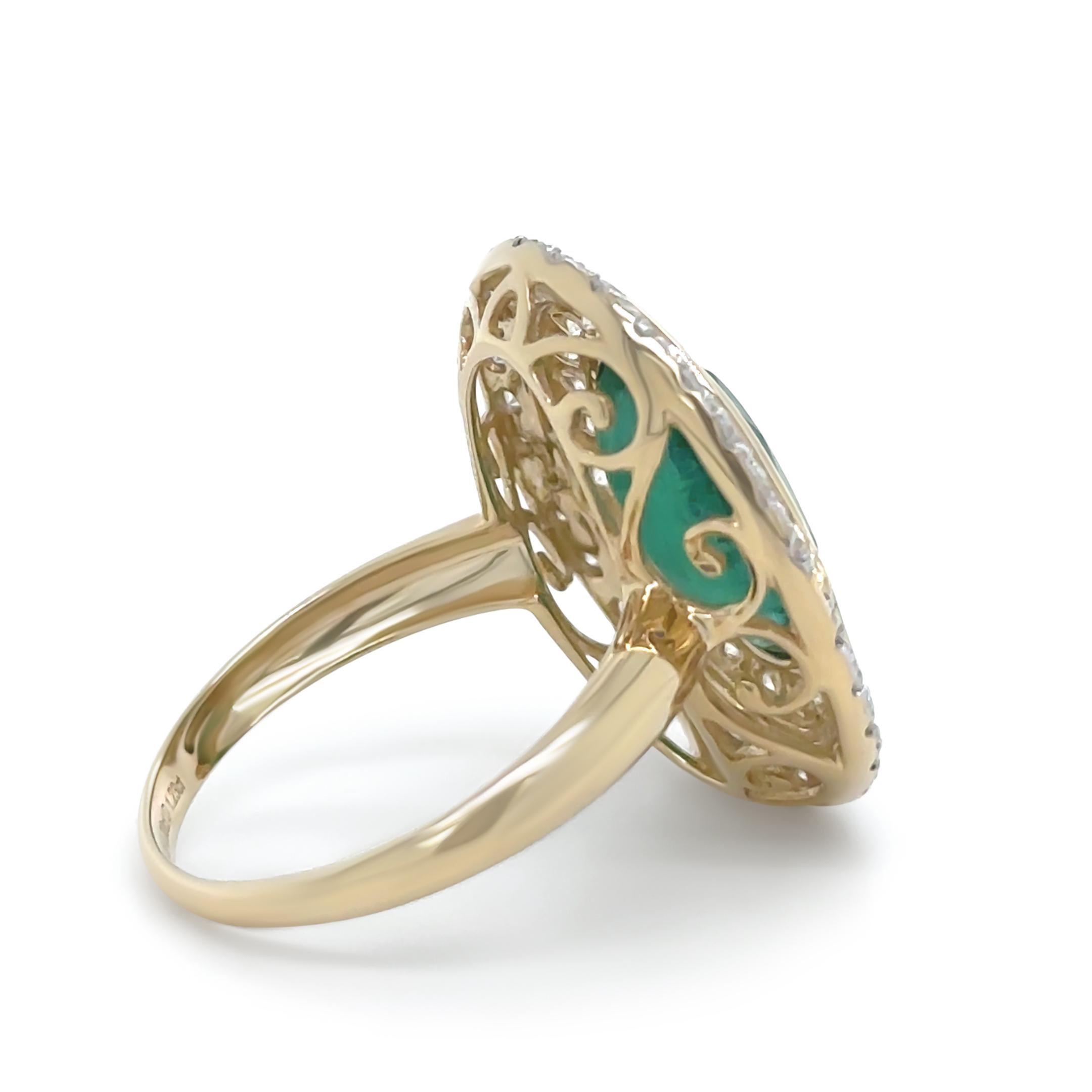 14ct Yellow Gold Emerald and Diamond Cocktail Ring 5.23ct For Sale 1