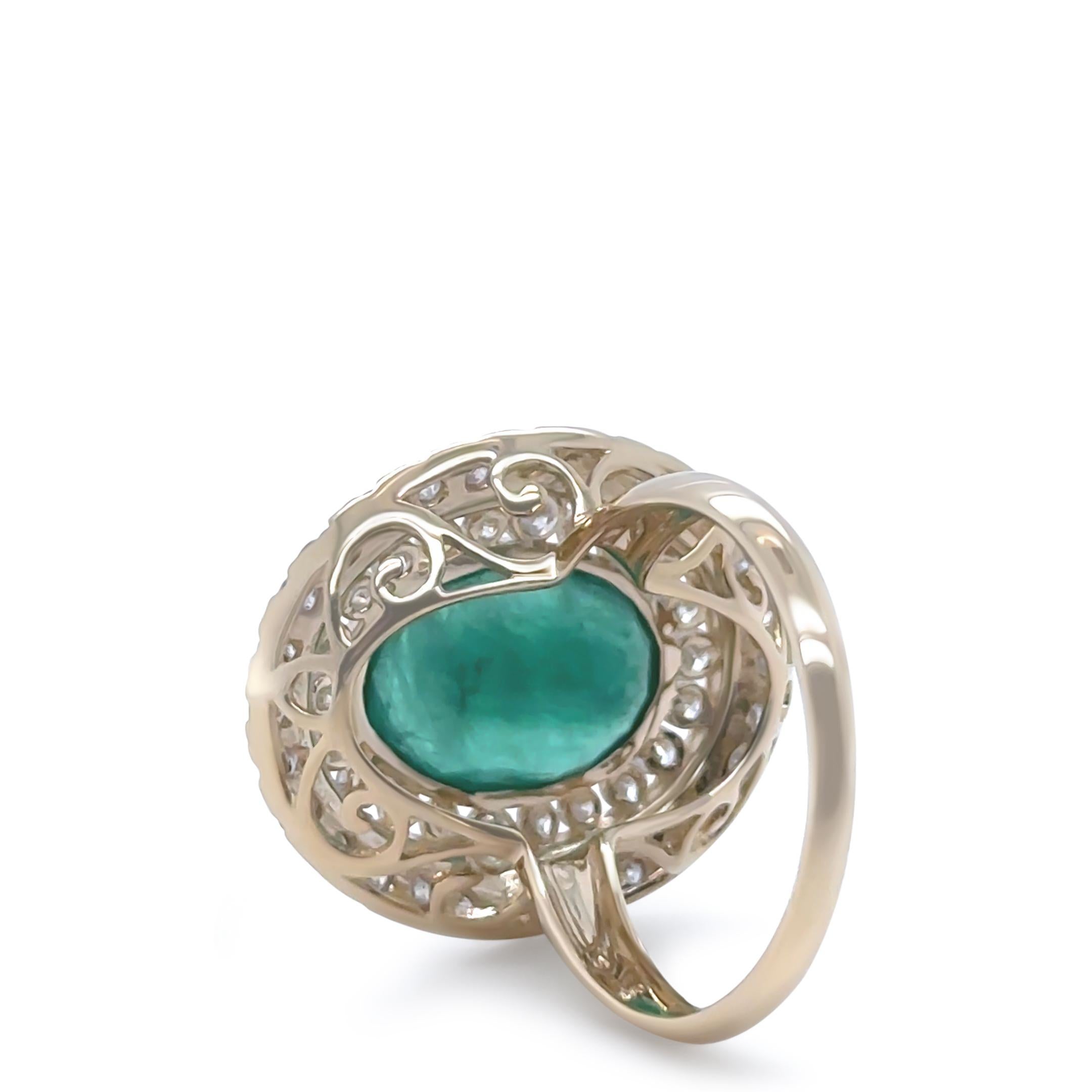 14ct Yellow Gold Emerald and Diamond Cocktail Ring 5.23ct For Sale 2