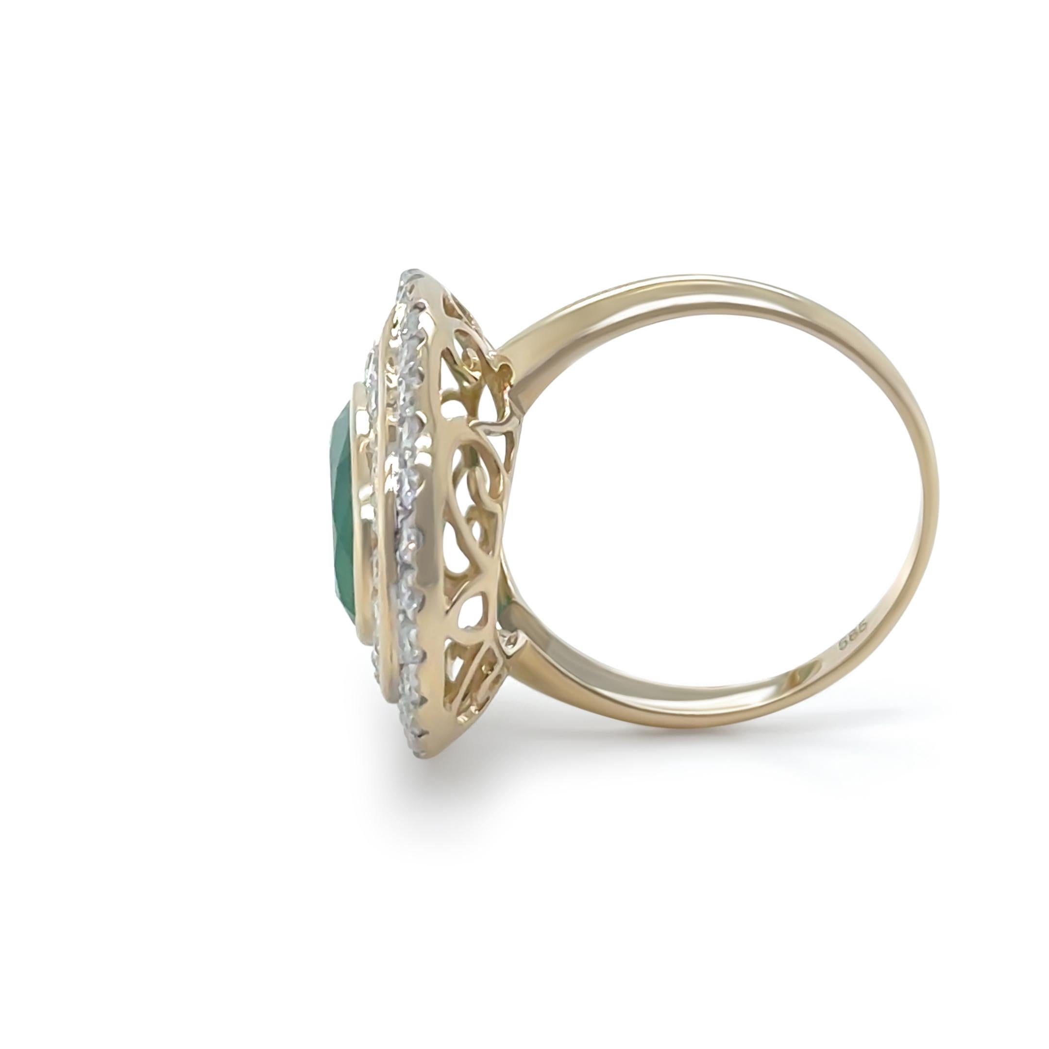 14ct Yellow Gold Emerald and Diamond Cocktail Ring 5.23ct For Sale 3