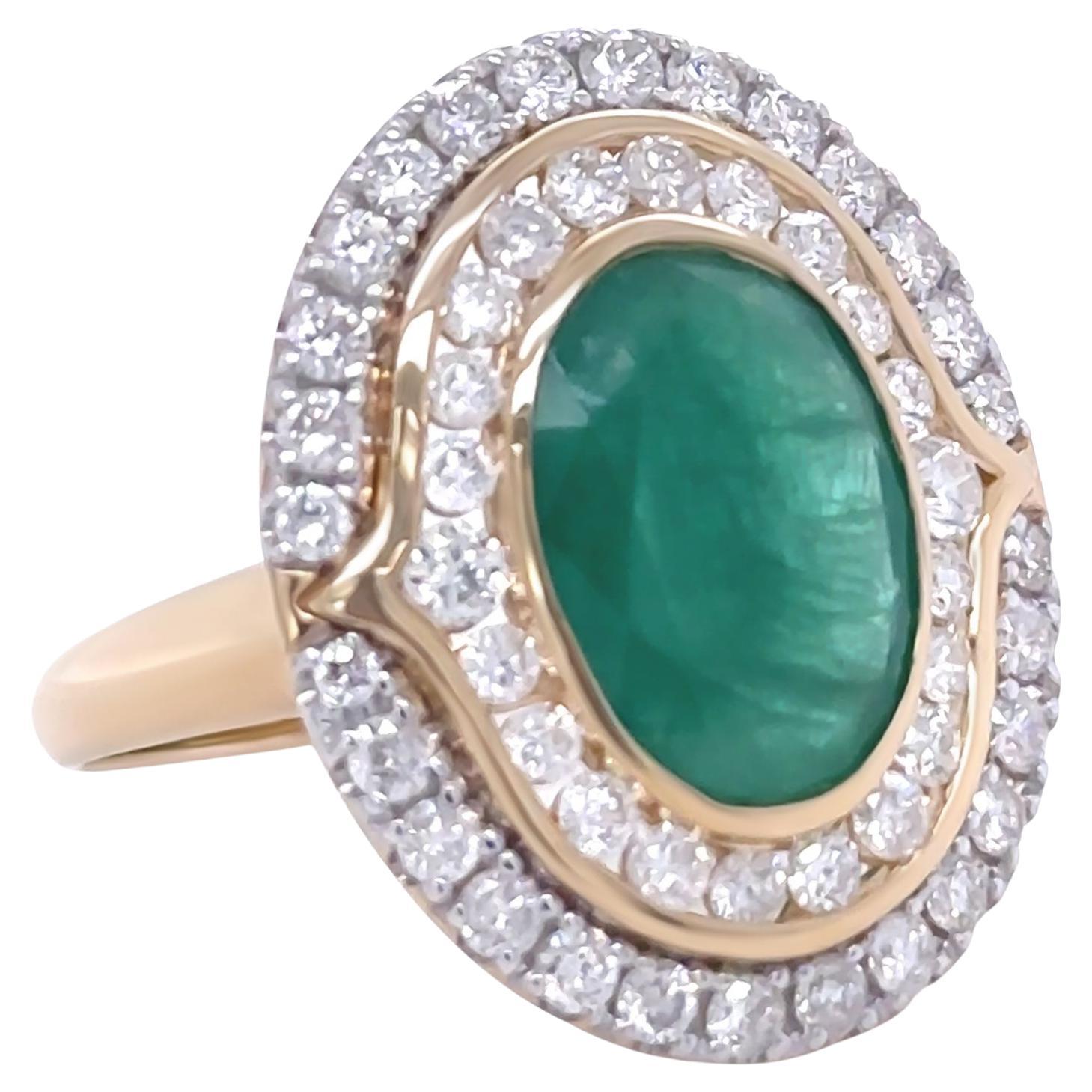 14ct Yellow Gold Emerald and Diamond Cocktail Ring 5.23ct