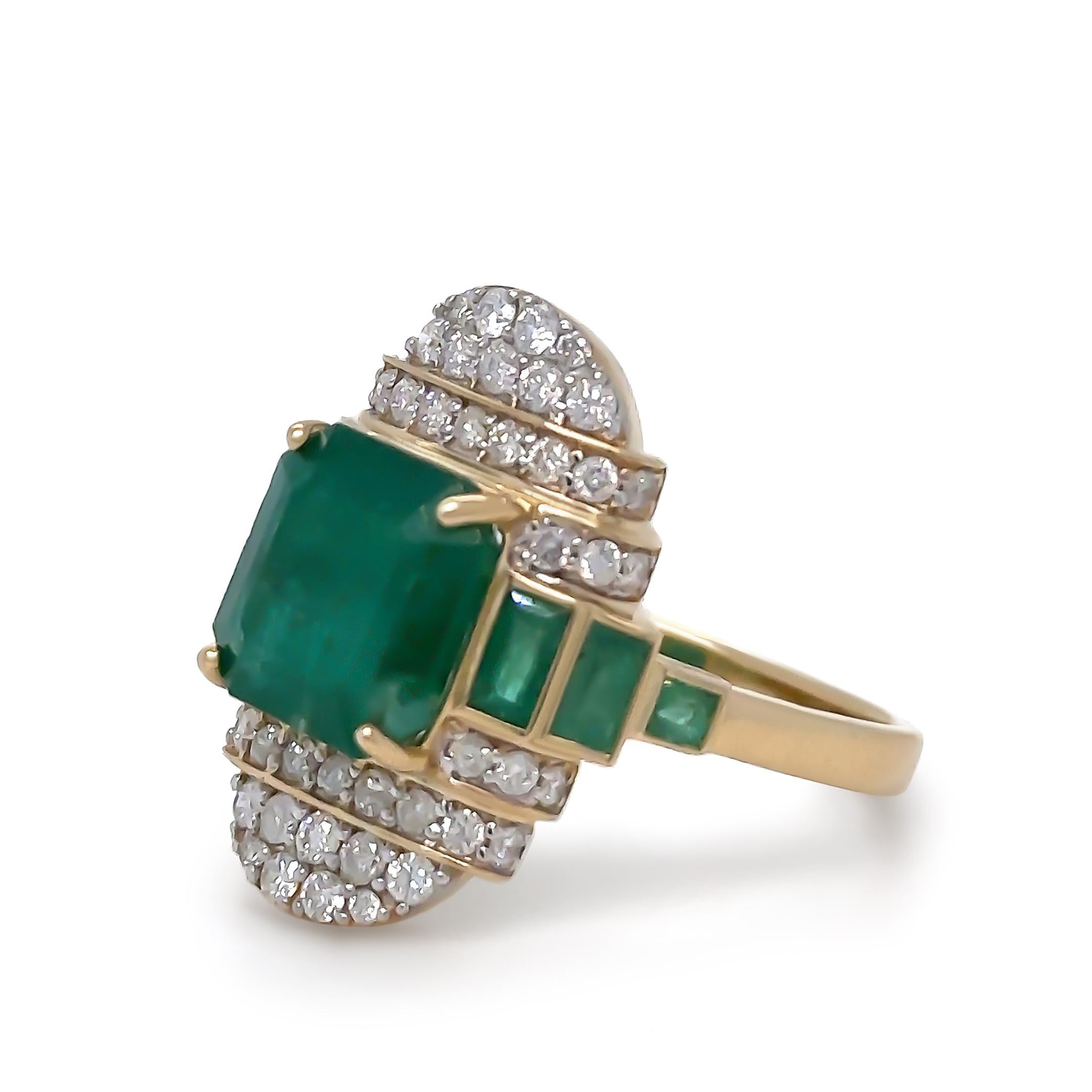 Emerald Cut 14ct Yellow Gold Emerald & Diamond Set 