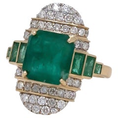 14ct Yellow Gold Emerald & Diamond Set "Art-Deco" Ring 4.56ct