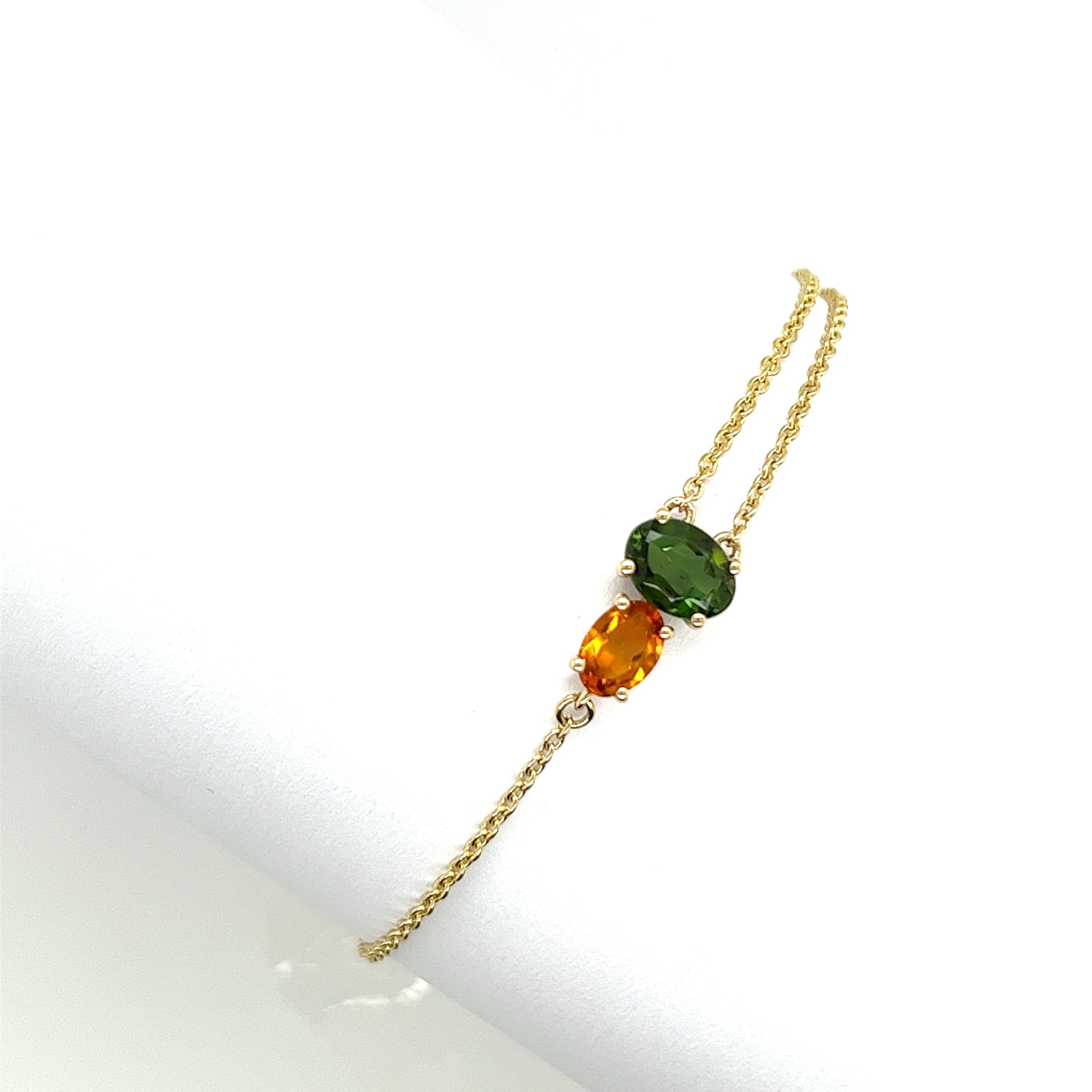 Oval Cut 14ct Yellow Gold Green Sapphire & Citrine Bracelet For Sale