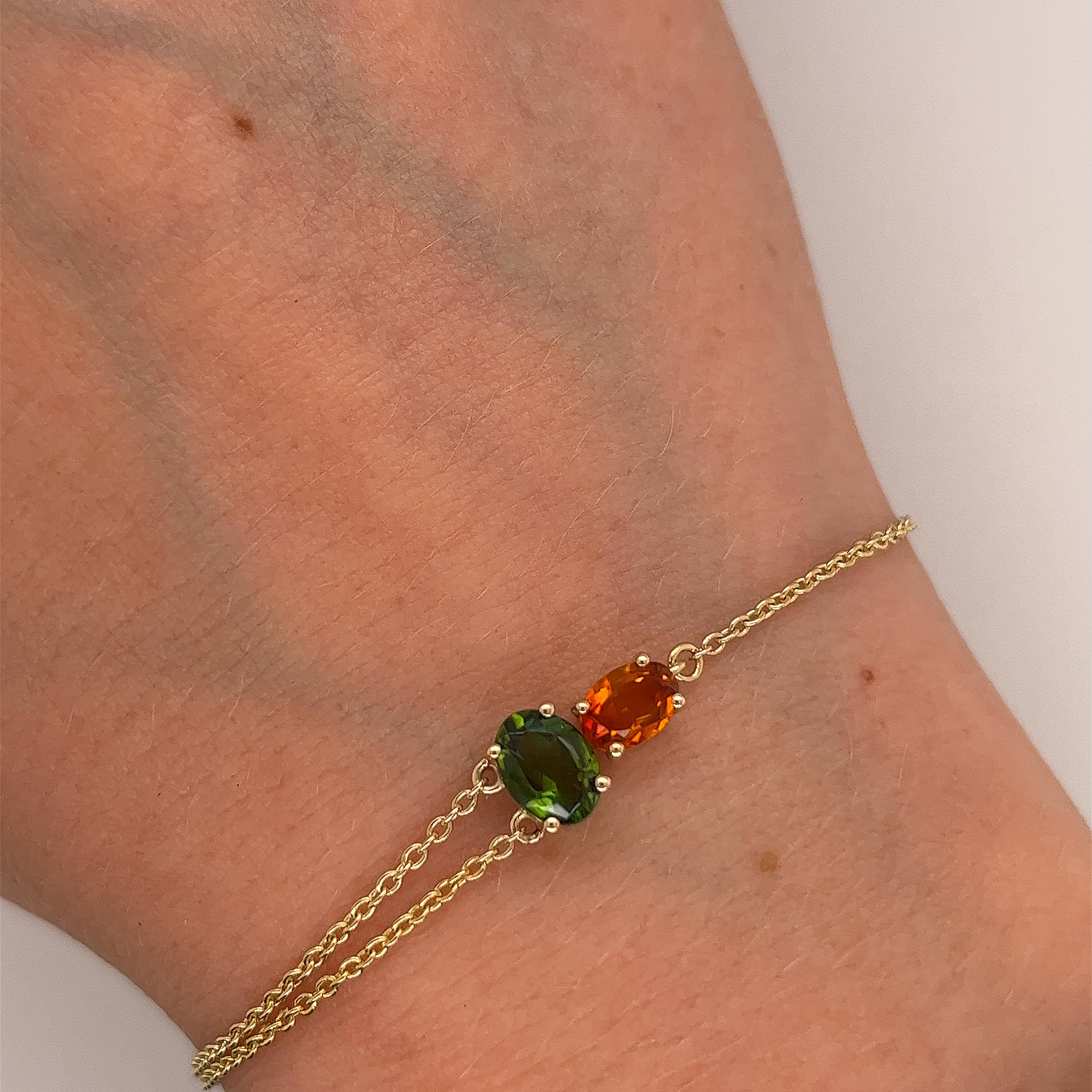 14ct Yellow Gold Green Sapphire & Citrine Bracelet In New Condition For Sale In London, GB