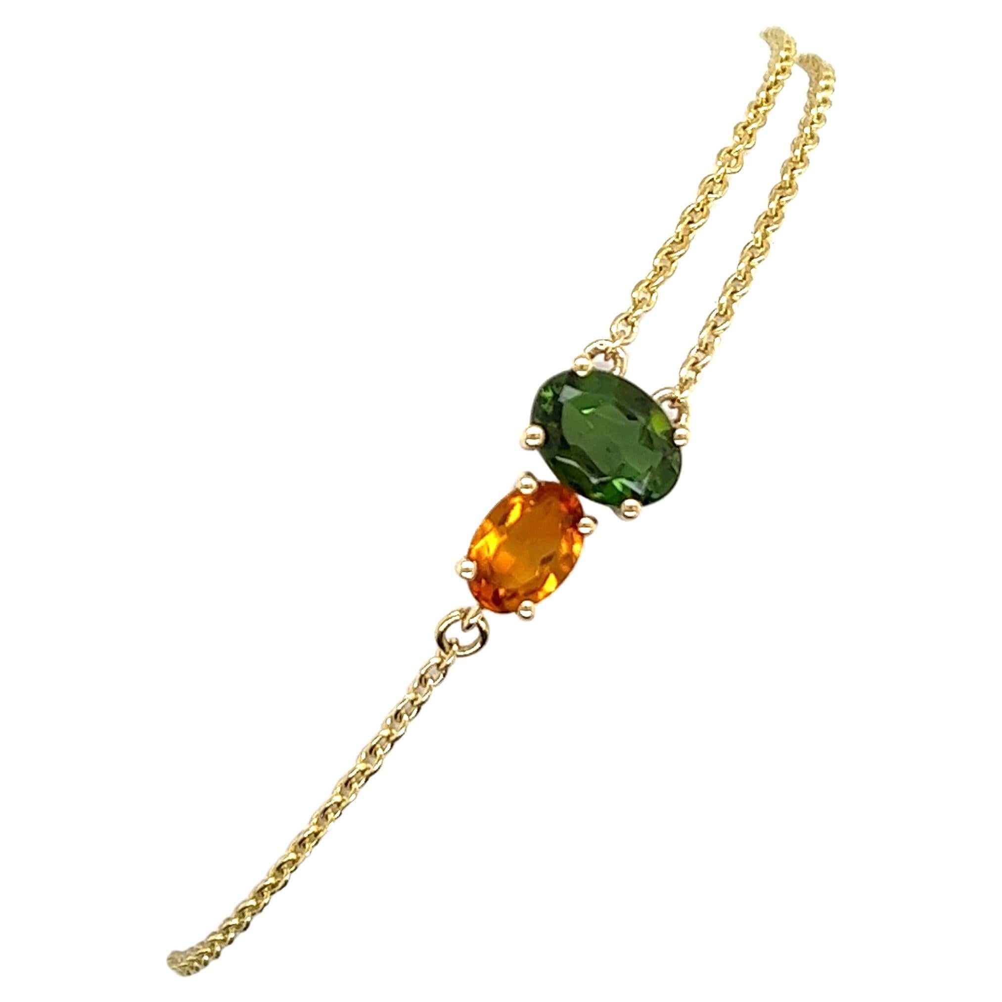 14ct Yellow Gold Green Sapphire & Citrine Bracelet