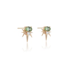 14ct Yellow Gold Green Tourmaline and Diamond Spike Earrings