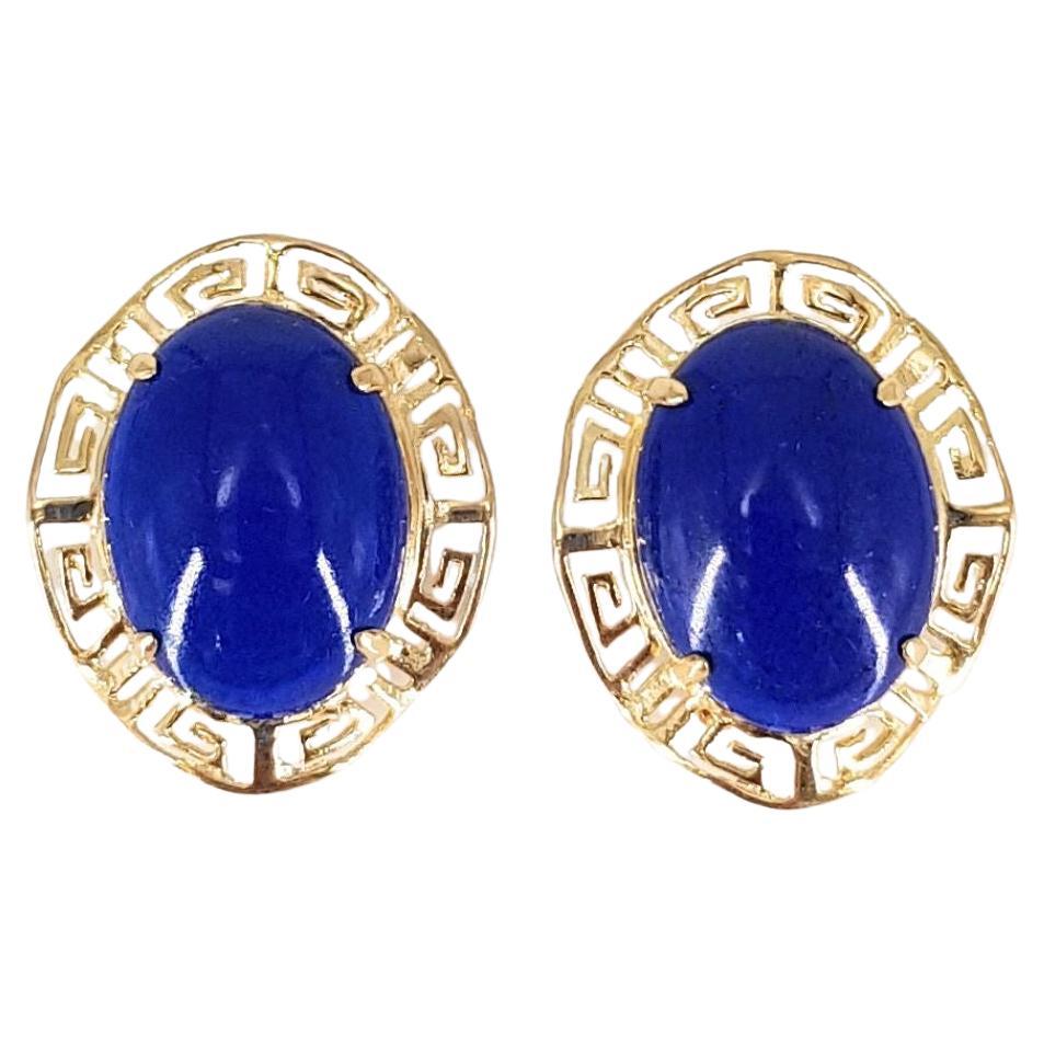 14ct Yellow Gold Lapis Infinity Studs For Sale