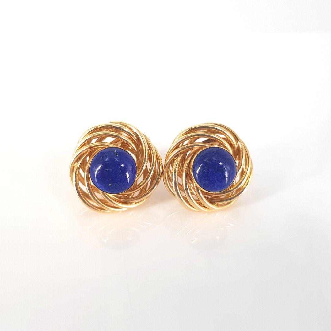 14ct Yellow Gold Lapis Swirl Studs For Sale 1