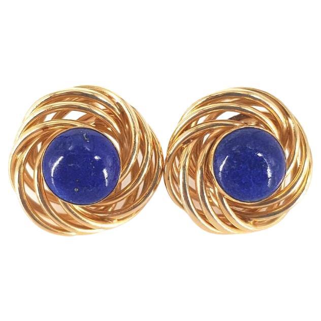 14ct Yellow Gold Lapis Swirl Studs For Sale