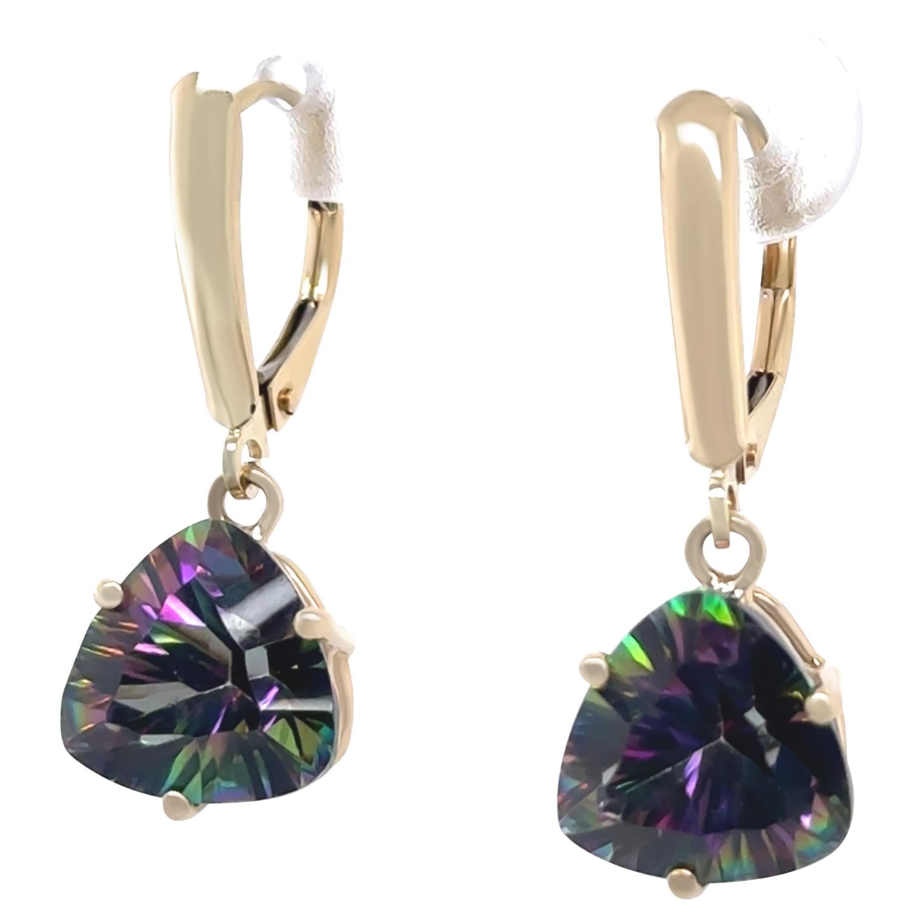 Orecchini pendenti in oro giallo 14ct Topazio mistico 4,45ct 4,02g in vendita