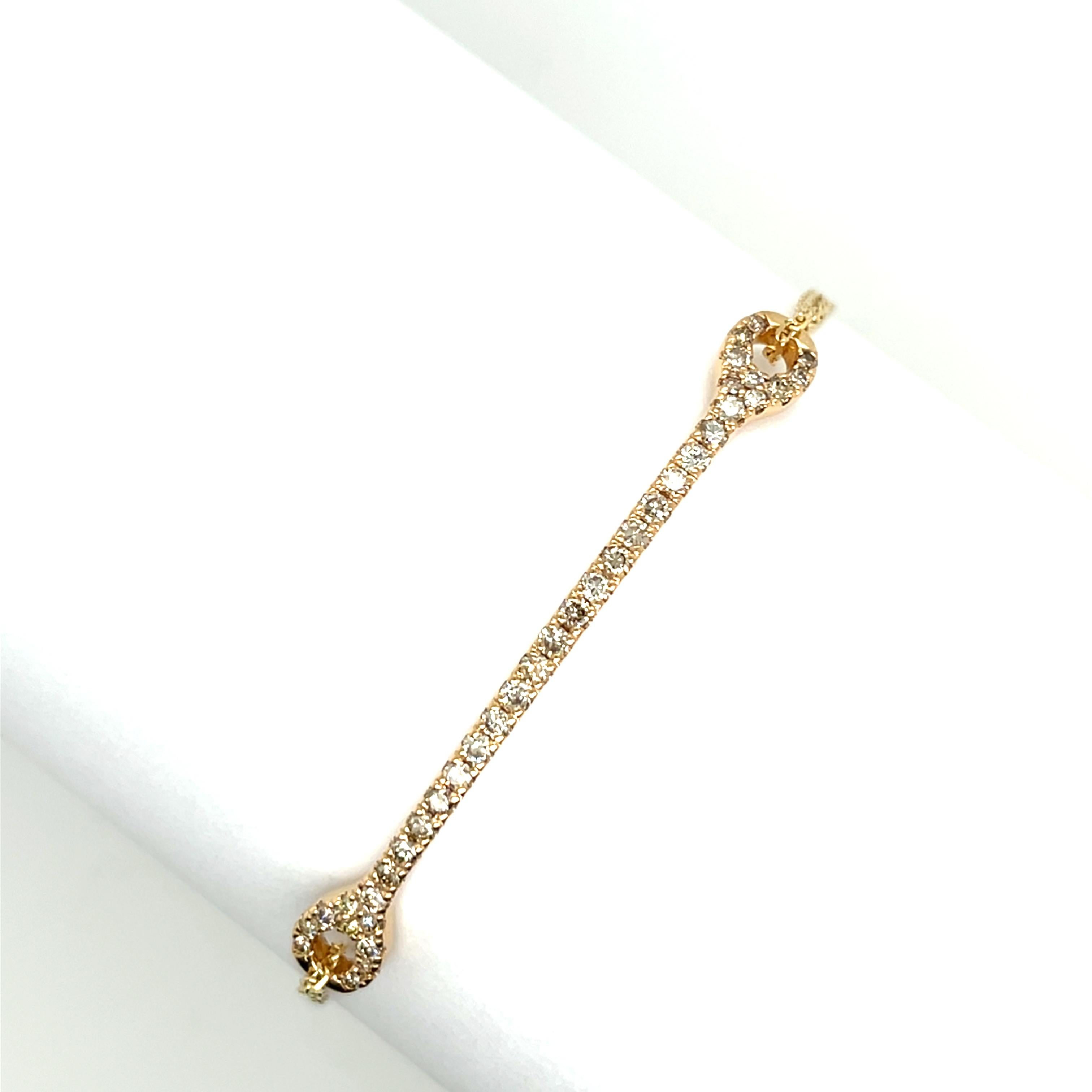Round Cut 14ct Yellow Gold Natural Brown Diamonds Bar Bracelet, 0.54ct