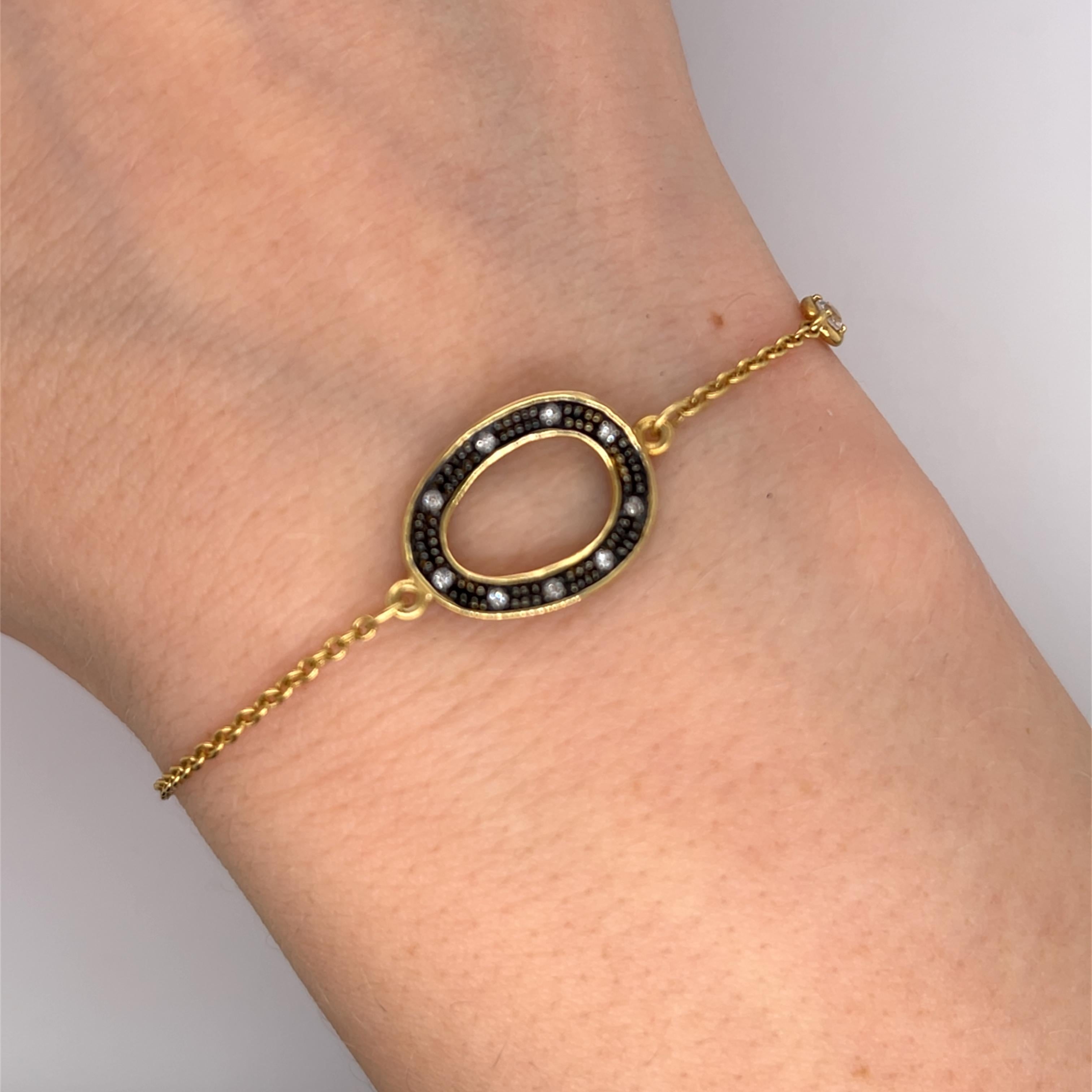 A timeless 14ct yellow gold bracelet, beautifully adorned with natural diamonds.
This classic design exudes elegance and sophistication, making it an ideal choice for any occasion.

Total Diamond Weight: 0.07ct
Diamond Colour: H
Diamond Clarity: