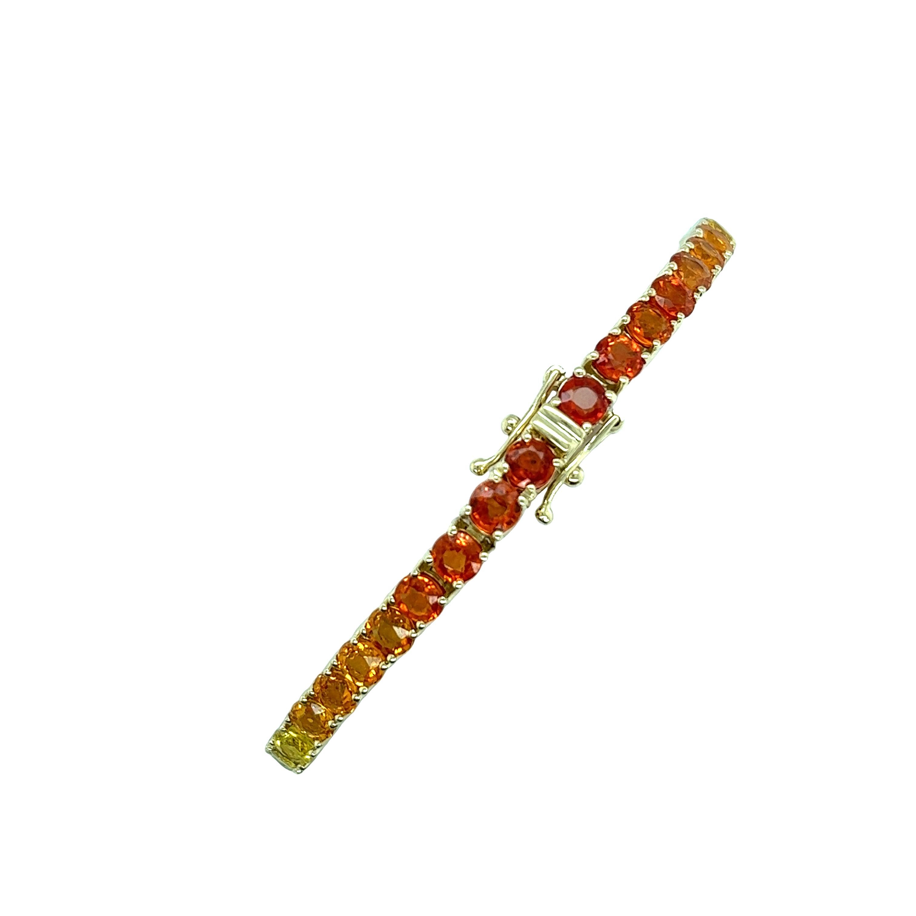 14ct Yellow Gold Natural Sapphires Rainbow Bracelet In New Condition For Sale In London, GB
