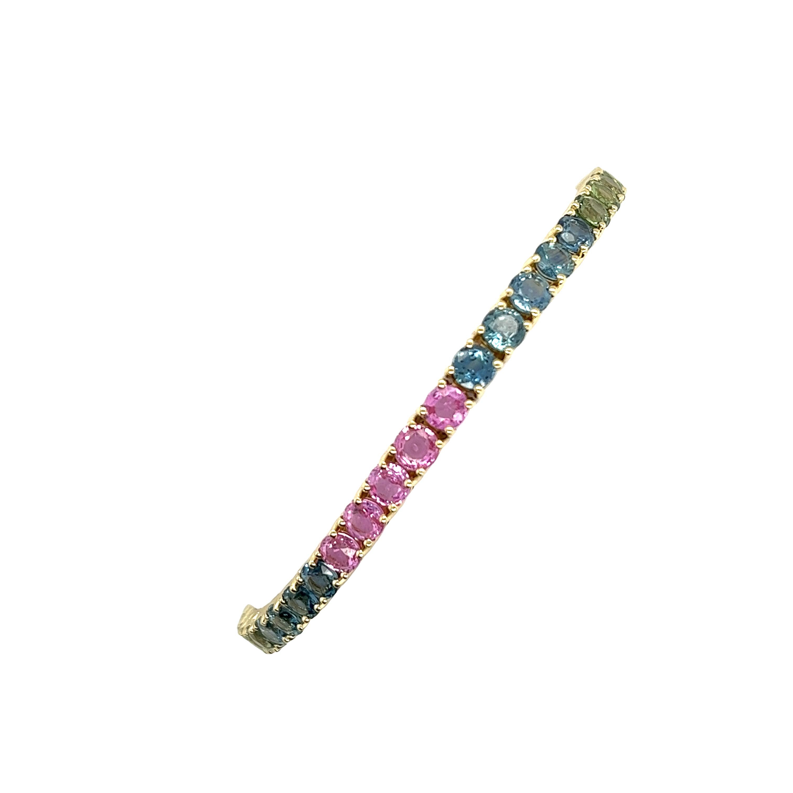 Women's or Men's 14ct Yellow Gold Natural Sapphires Rainbow Bracelet For Sale