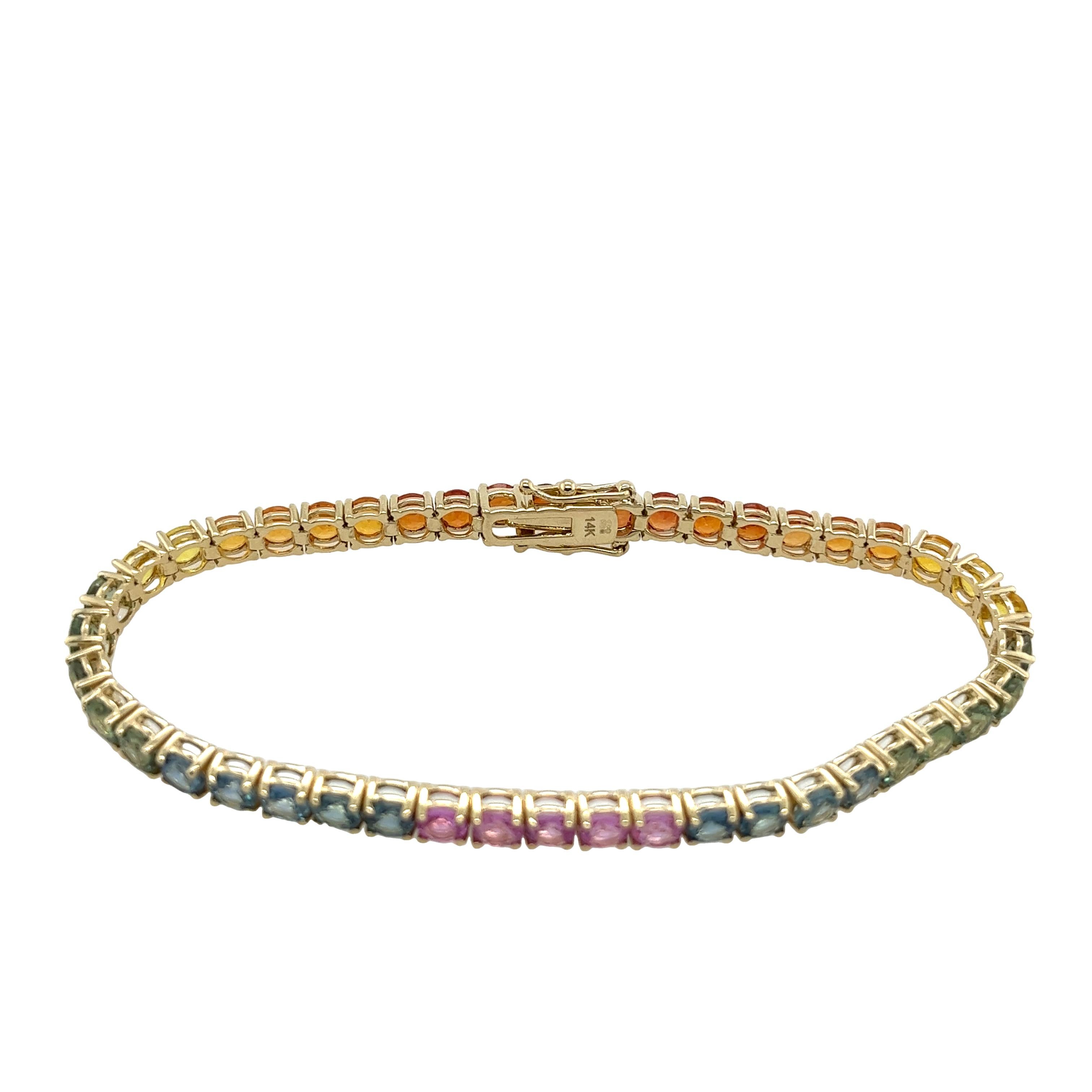 14ct Yellow Gold Natural Sapphires Rainbow Bracelet For Sale 1