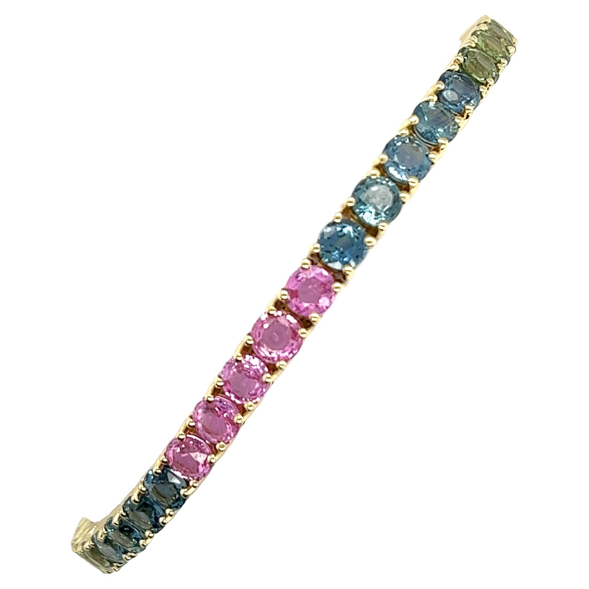 14ct Yellow Gold Natural Sapphires Rainbow Bracelet For Sale
