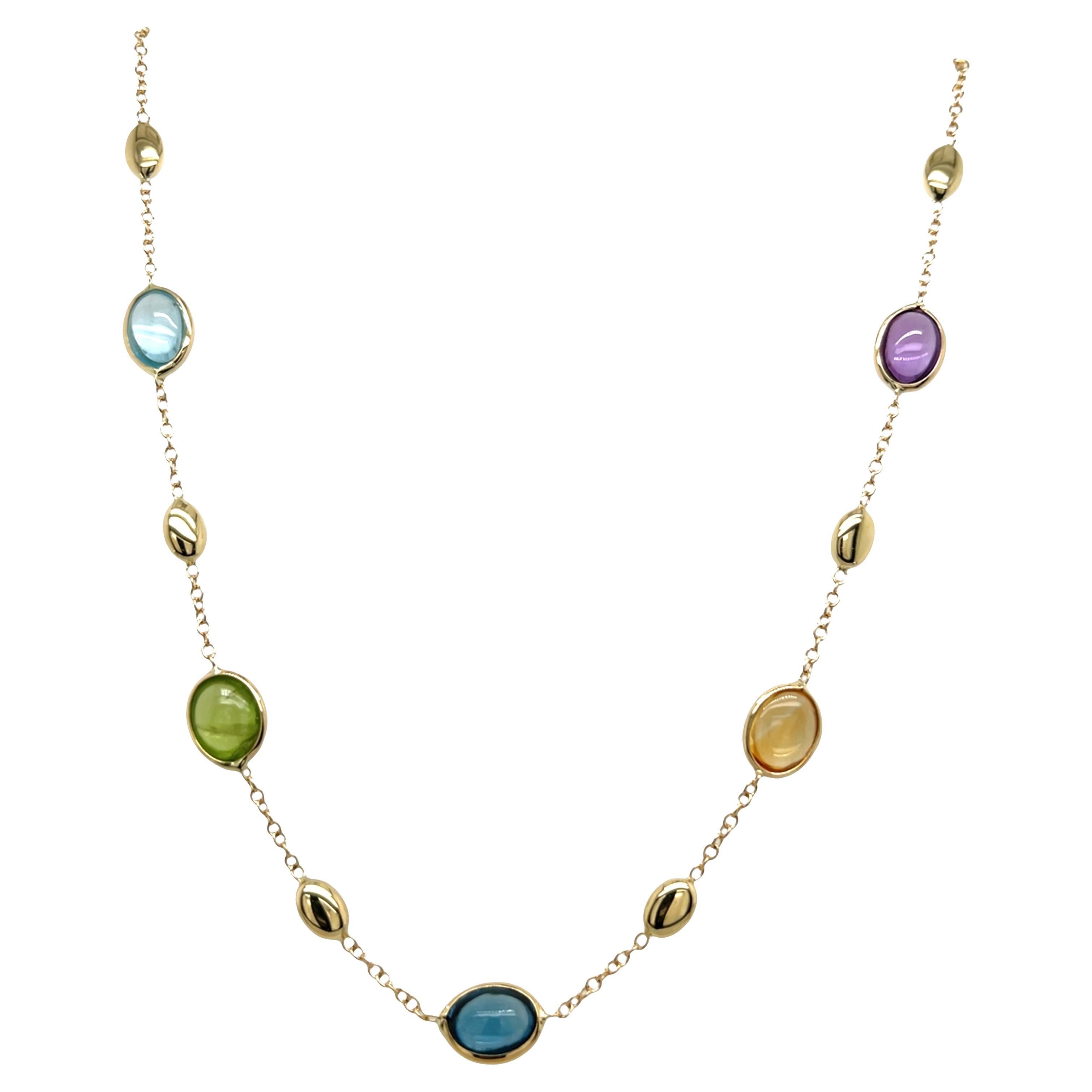 Collar De Oro Amarillo De 14 Quilates Con Piedras Multicolor en venta