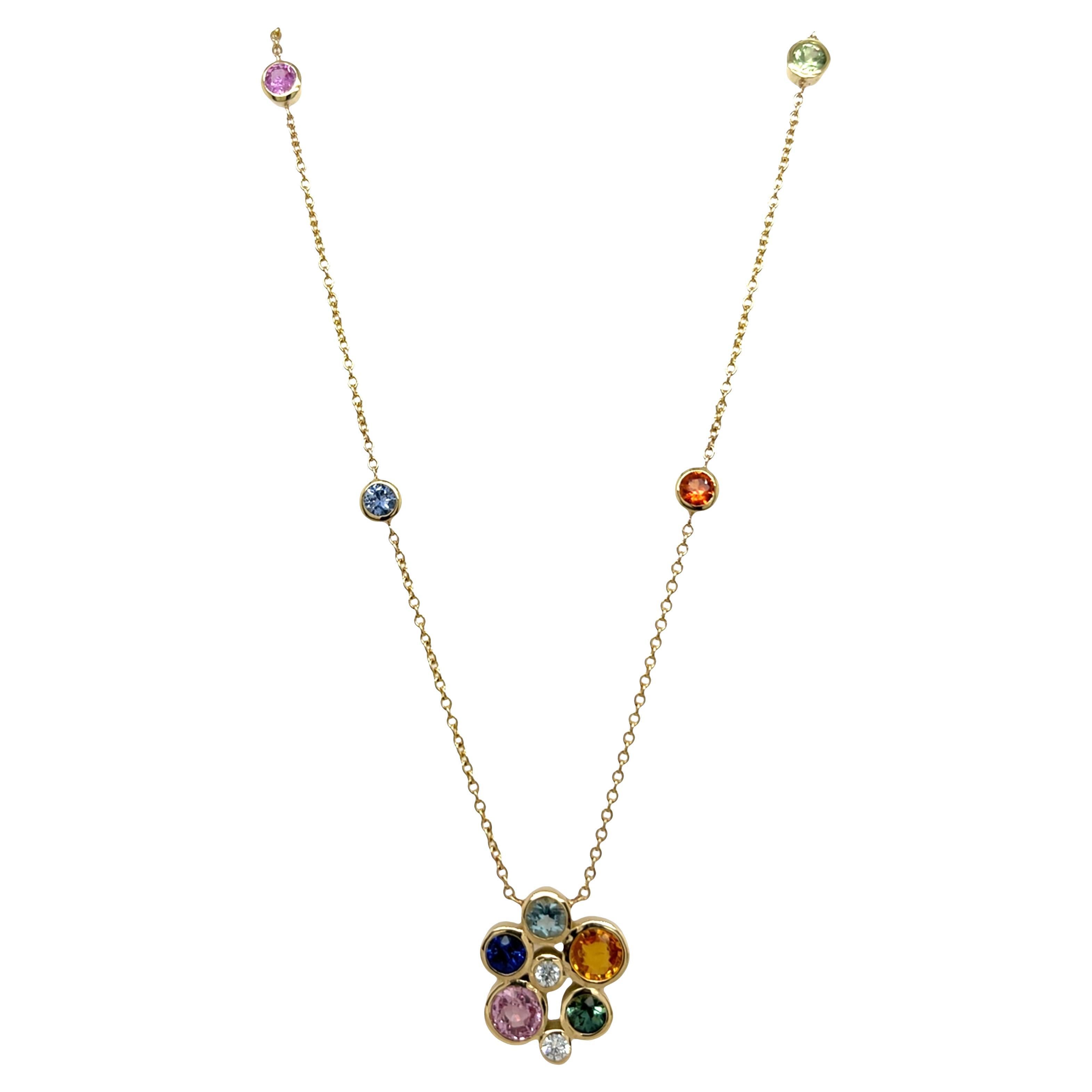 14ct Yellow Gold Necklace With Multi Coloured Gemstones