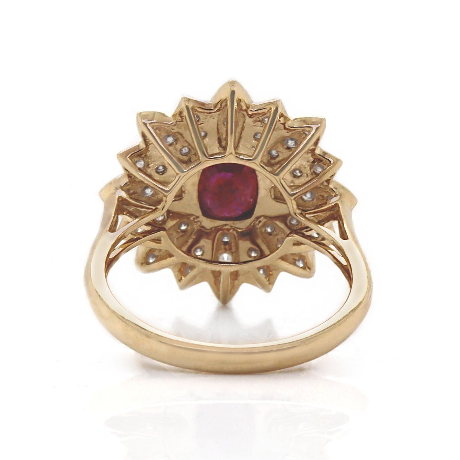 14CT Yellow Gold No Heat Ruby And Diamond Floral Ring For Sale 1
