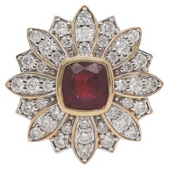 14CT Yellow Gold No Heat Ruby And Diamond Floral Ring