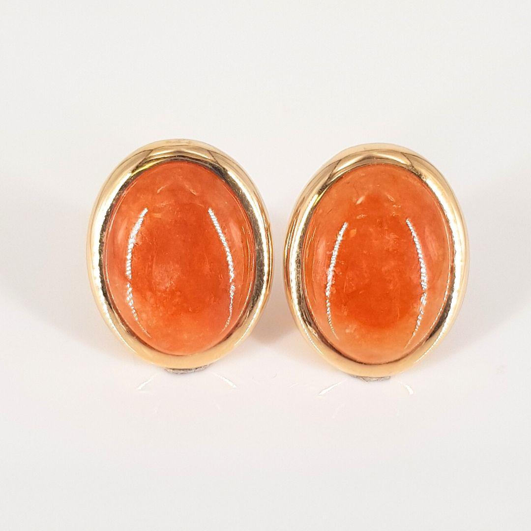 14ct Yellow Gold Oval Carnelian Studs For Sale 2