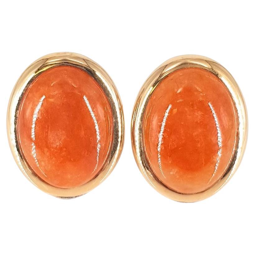 14ct Yellow Gold Oval Carnelian Studs For Sale