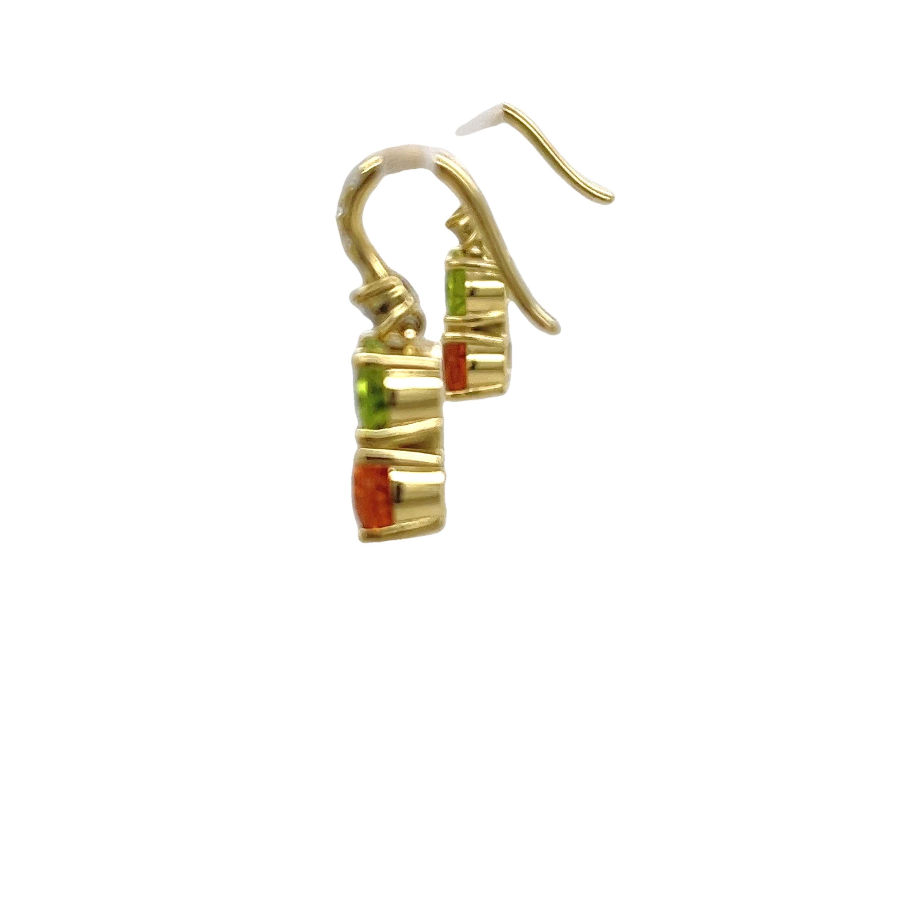 Boucles d'oreilles pendantes en or jaune 14ct avec péridot, citrine et diamant Pour femmes en vente