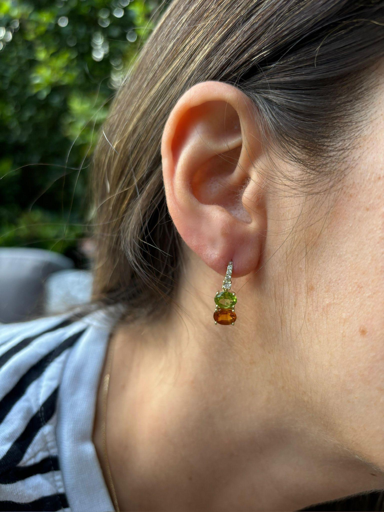 Boucles d'oreilles pendantes en or jaune 14ct avec péridot, citrine et diamant en vente 3