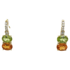 14ct Yellow Gold Peridot, Citrine and Diamond Drop Earrings