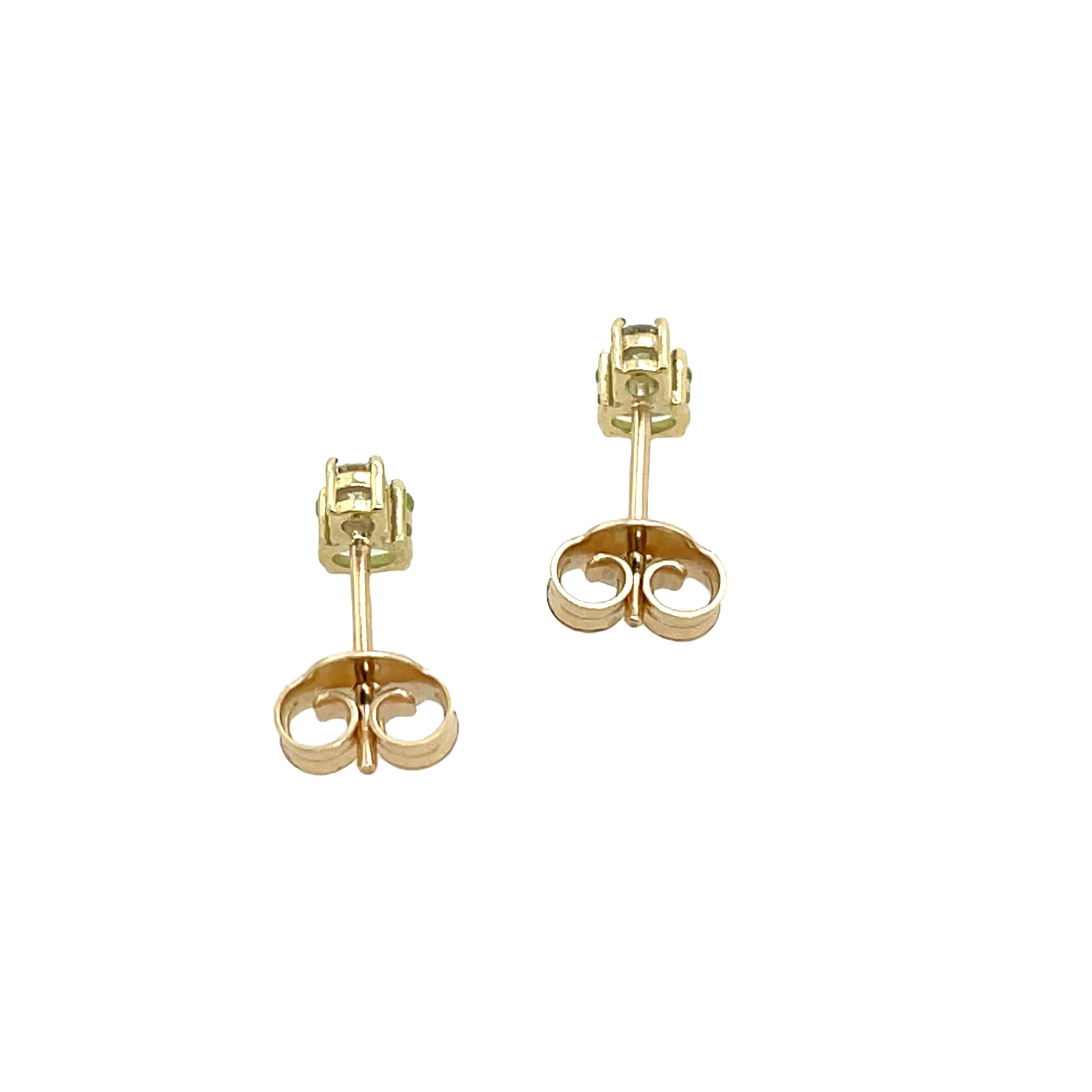 Round Cut 14ct Yellow Gold Peridot & Diamond Earrings For Sale