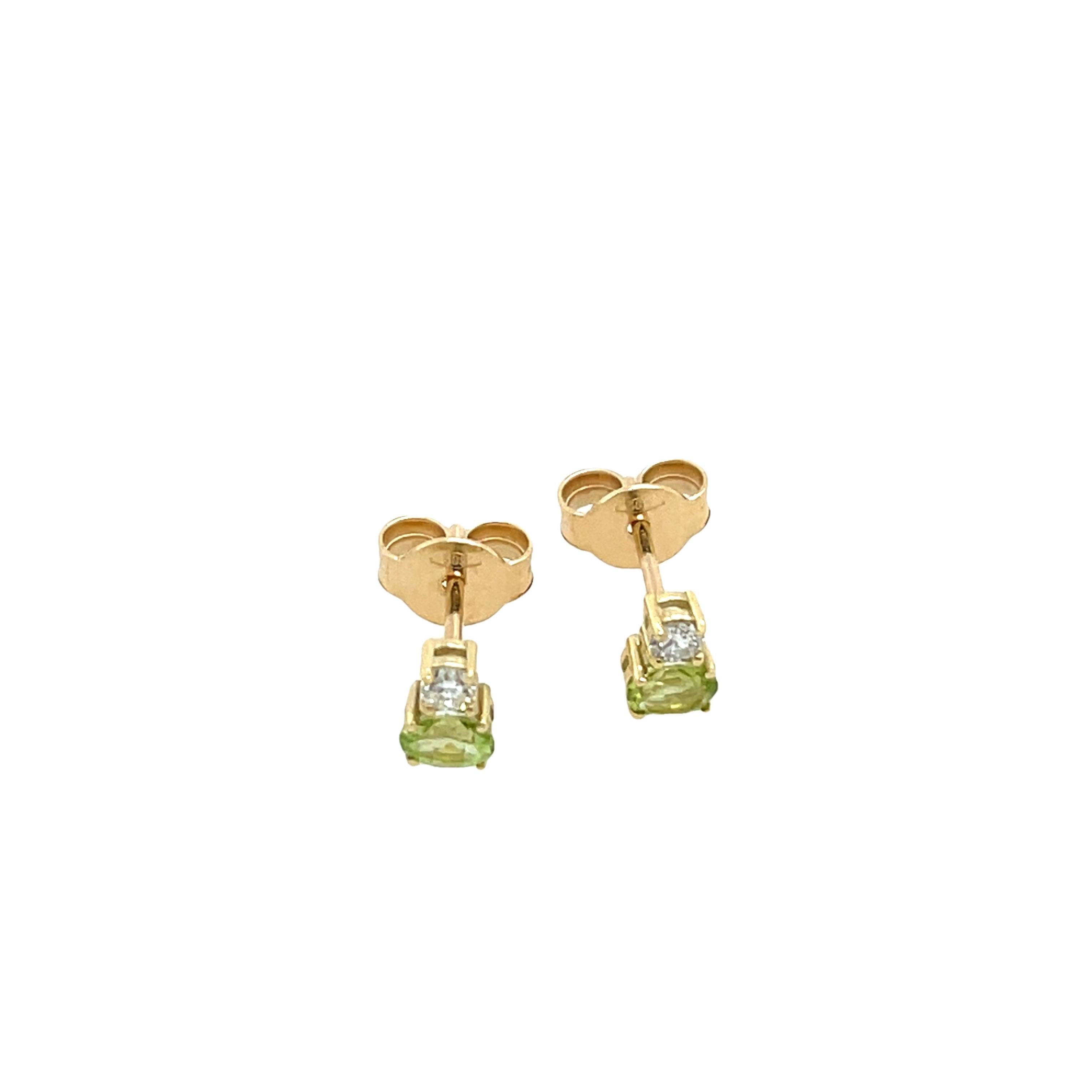 Women's or Men's 14ct Yellow Gold Peridot & Diamond Earrings For Sale