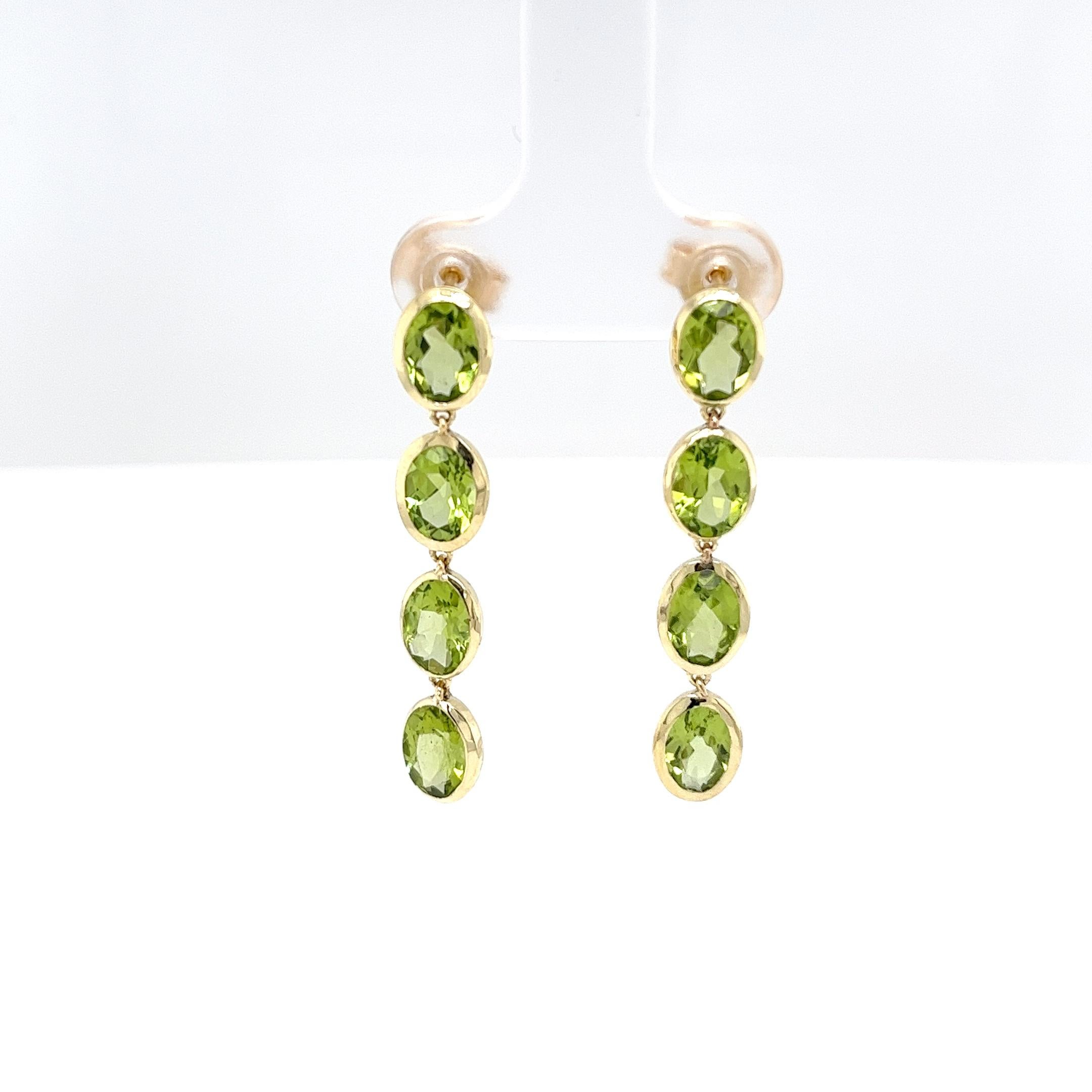 Pendientes Gota Peridoto Oro Amarillo 14ct Corte oval en venta