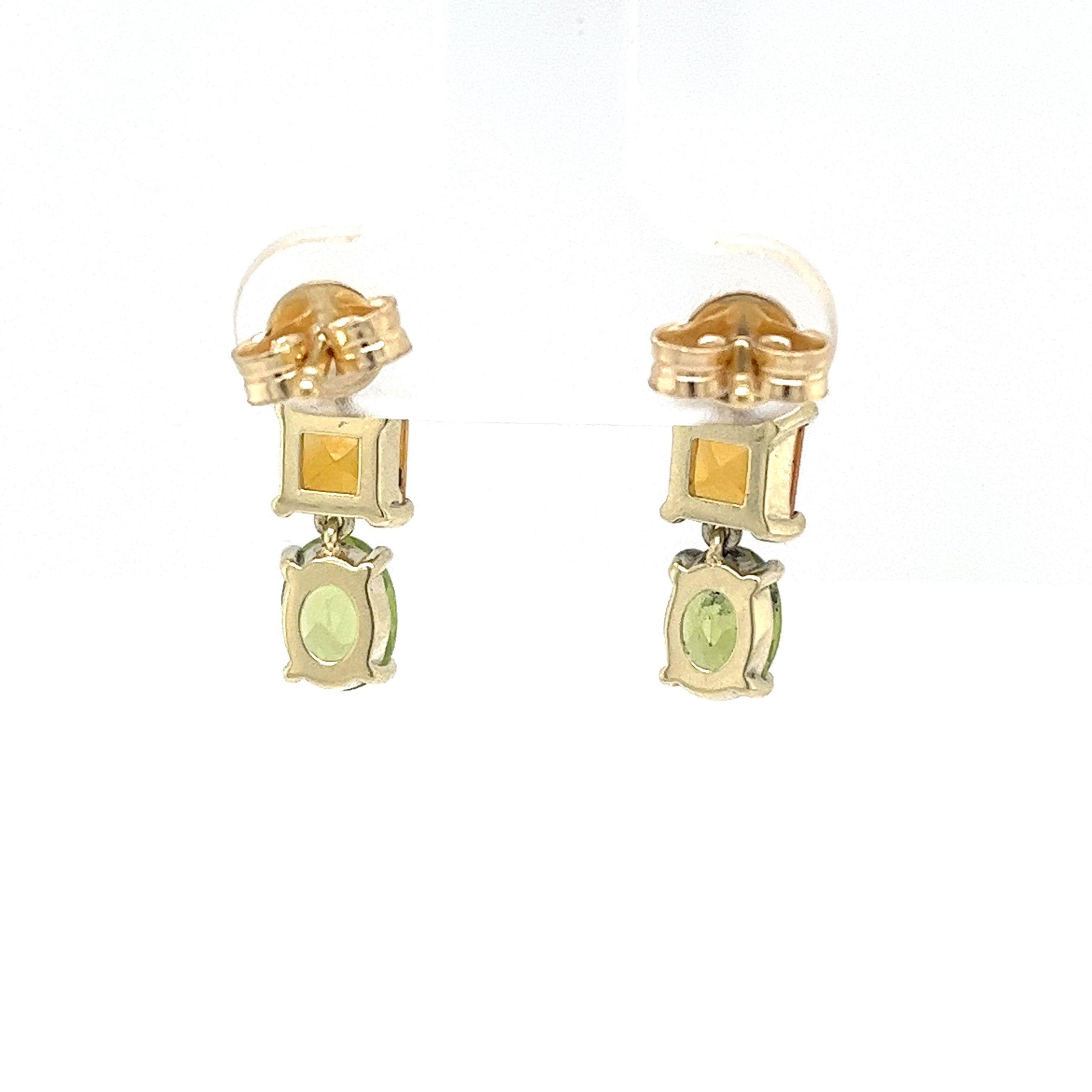 Taille princesse Pendants d'oreilles en or jaune 14 carats, saphir rose, citrine et péridot en vente