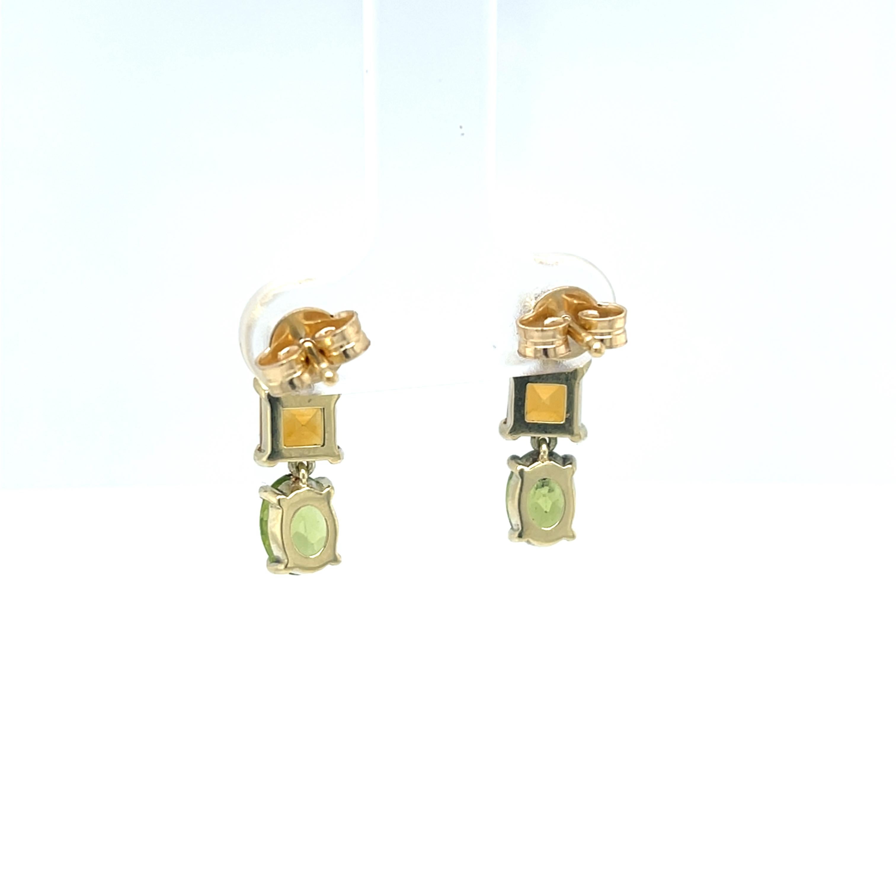 Pendants d'oreilles en or jaune 14 carats, saphir rose, citrine et péridot Neuf - En vente à London, GB