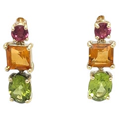 Pendientes Gota Zafiro Rosa, Citrino y Peridoto Oro Amarillo 14ct