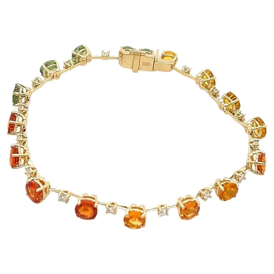 Bracelet en or jaune 14 carats avec saphir de couleur arc-en-ciel et diamants