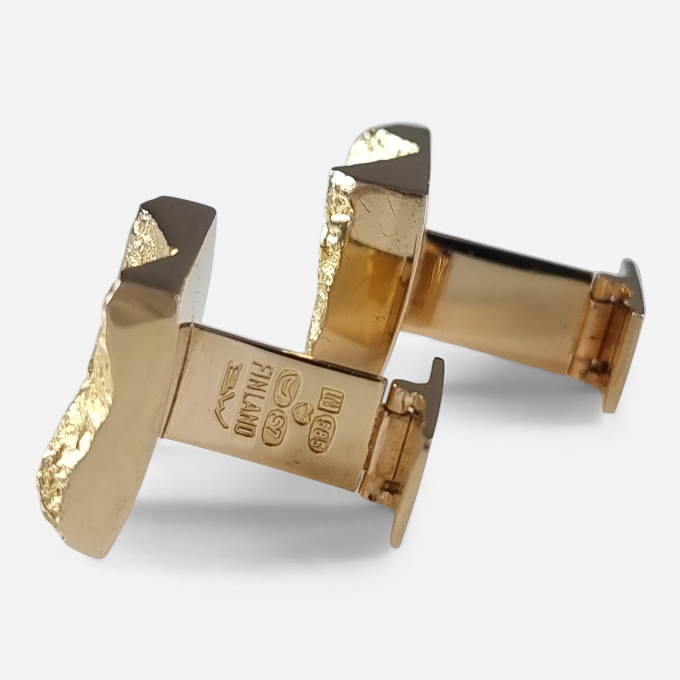 14ct Yellow Gold 'Ravines' Cufflinks by Björn Weckström for Lapponia For Sale 4
