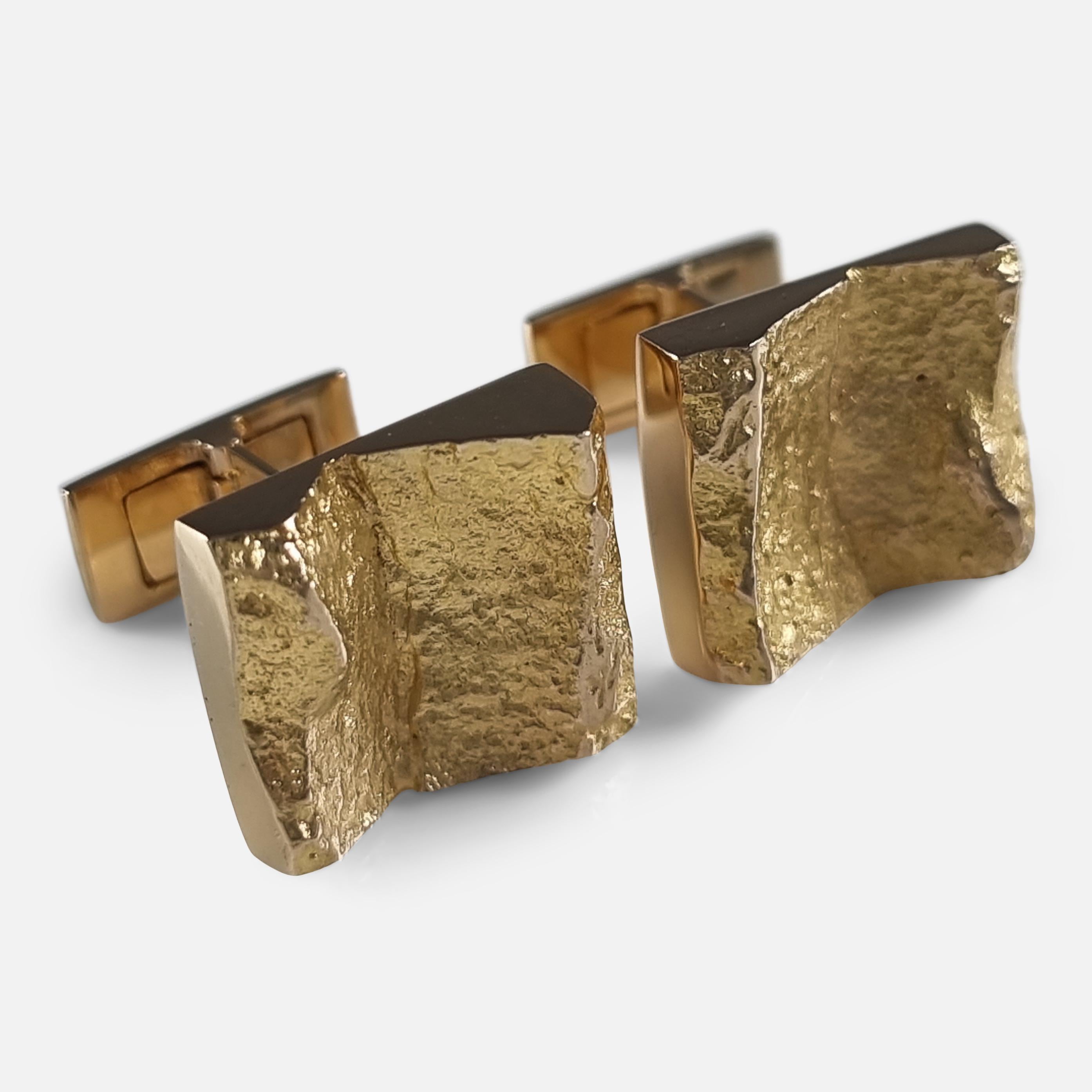 14ct Yellow Gold 'Ravines' Cufflinks by Björn Weckström for Lapponia In Good Condition For Sale In Glasgow, GB