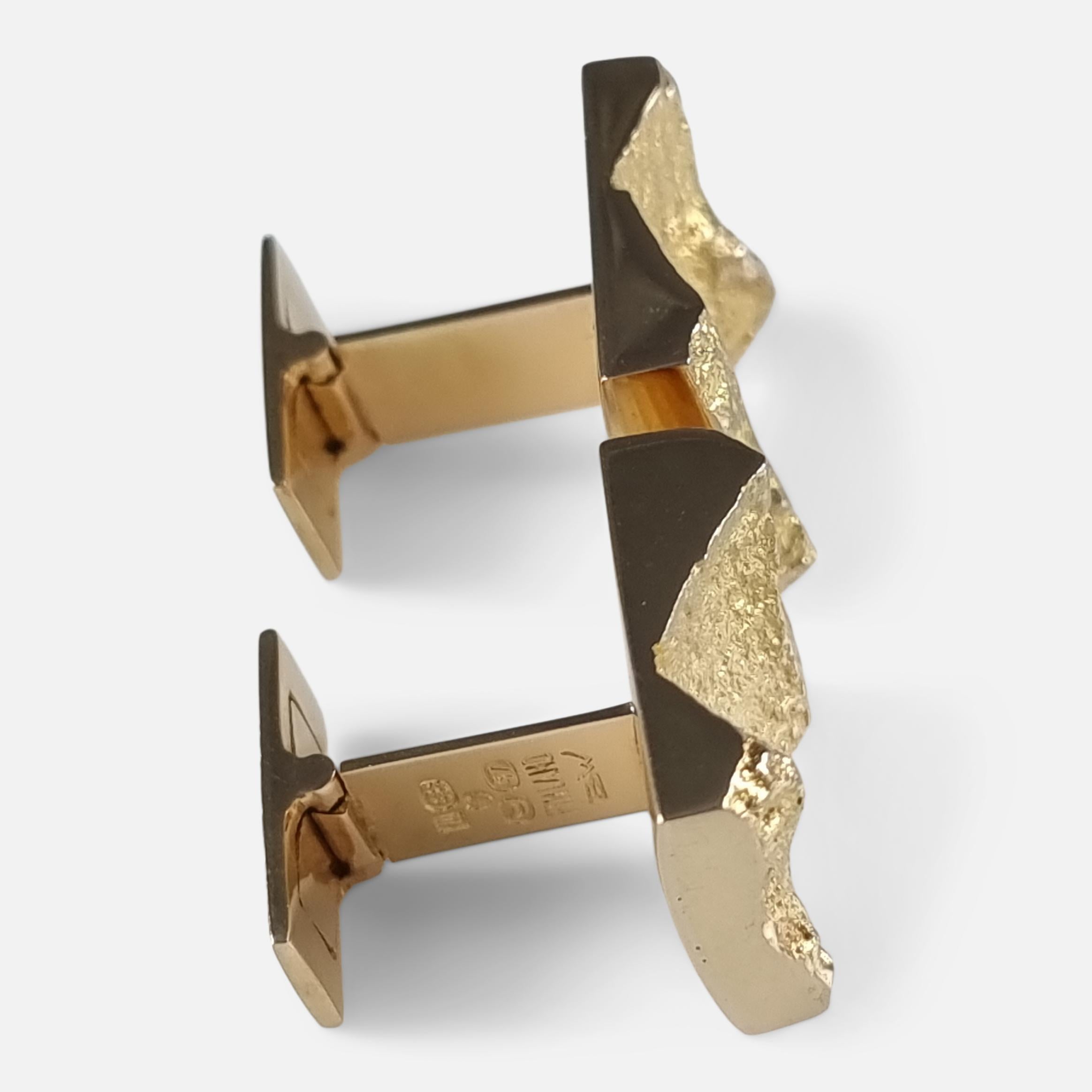 14ct Yellow Gold 'Ravines' Cufflinks by Björn Weckström for Lapponia For Sale 1
