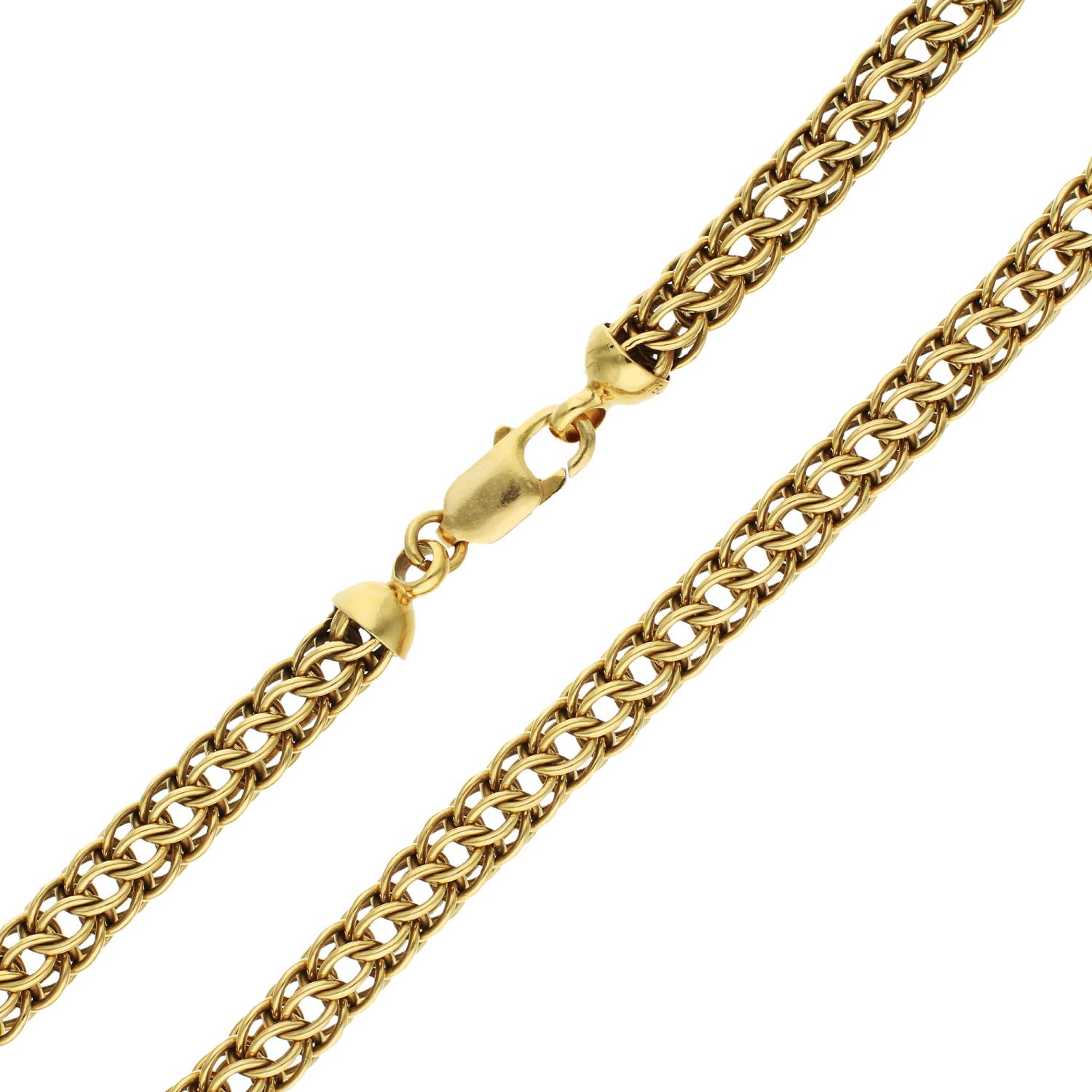14ct Yellow Gold Round Link Chainmail Necklace 65.60g

Step into a world of timeless elegance with our pre-owned 14ct yellow gold chainmail necklace. This exquisite piece, with a length of 16 inches, reimagines the classic beauty of medieval